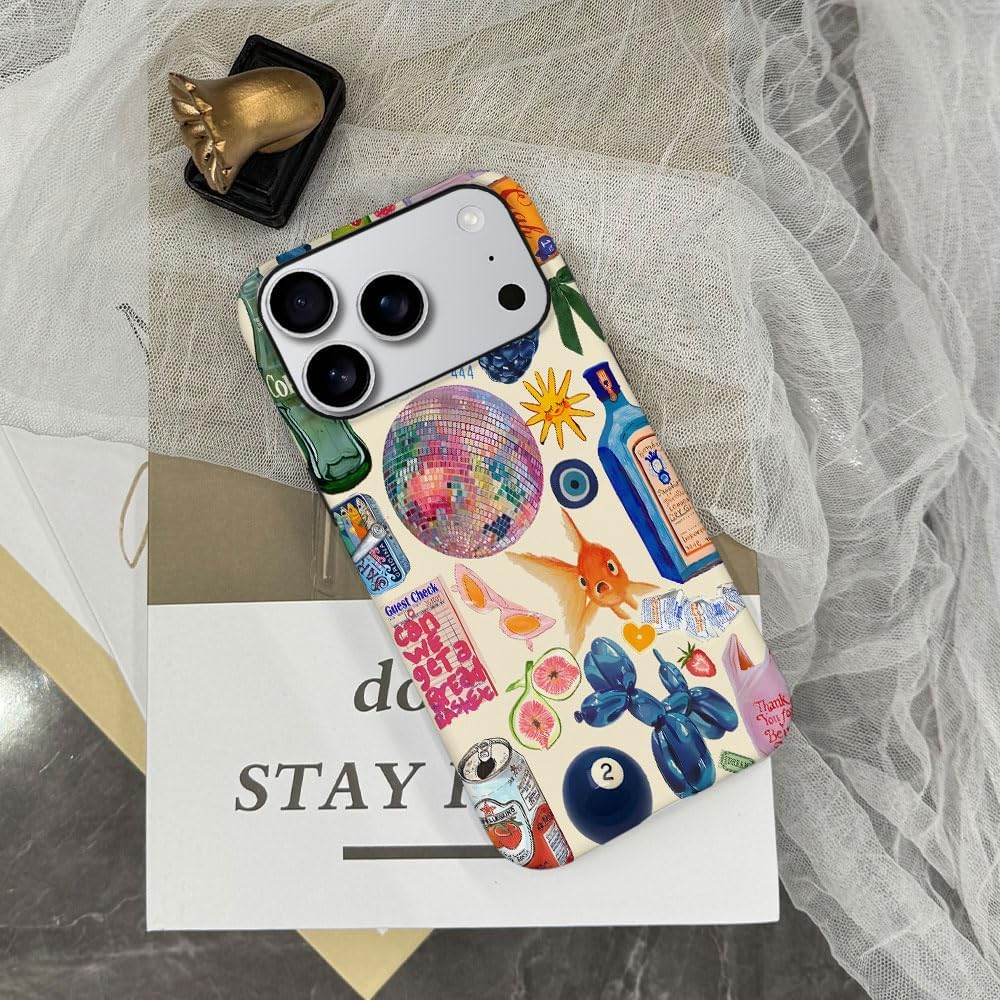 Case Compatible with iPhone 17 Pro,Fall Prevention Hybrid 2-Layer Hard Shell Phone Cover for Girls Boys,Collage European Disco