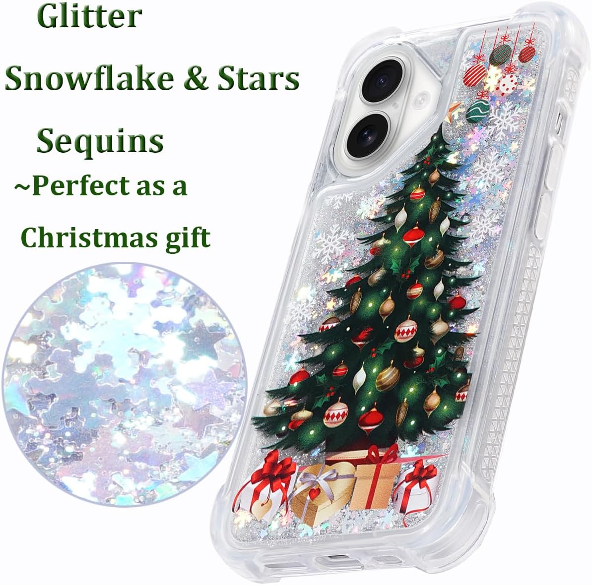 Glitter Christmas Case Compatible with iPhone 16 Bling Sparkle Floating Liquid Luxury Fashion Girly Women Cute Holiday Case for iPhone 16 (Christmas Tree)