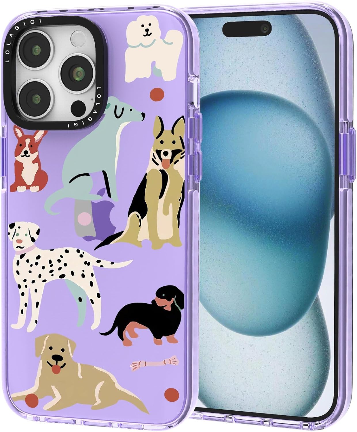 Case for iPhone 16 Pro Max Purple Cute Puppy Dog Animal Print | Kawaii Aesthetic Girly Design, Supports Wireless Charging, Shockproof Protection Soft TPU Phone Cover, 6.9"