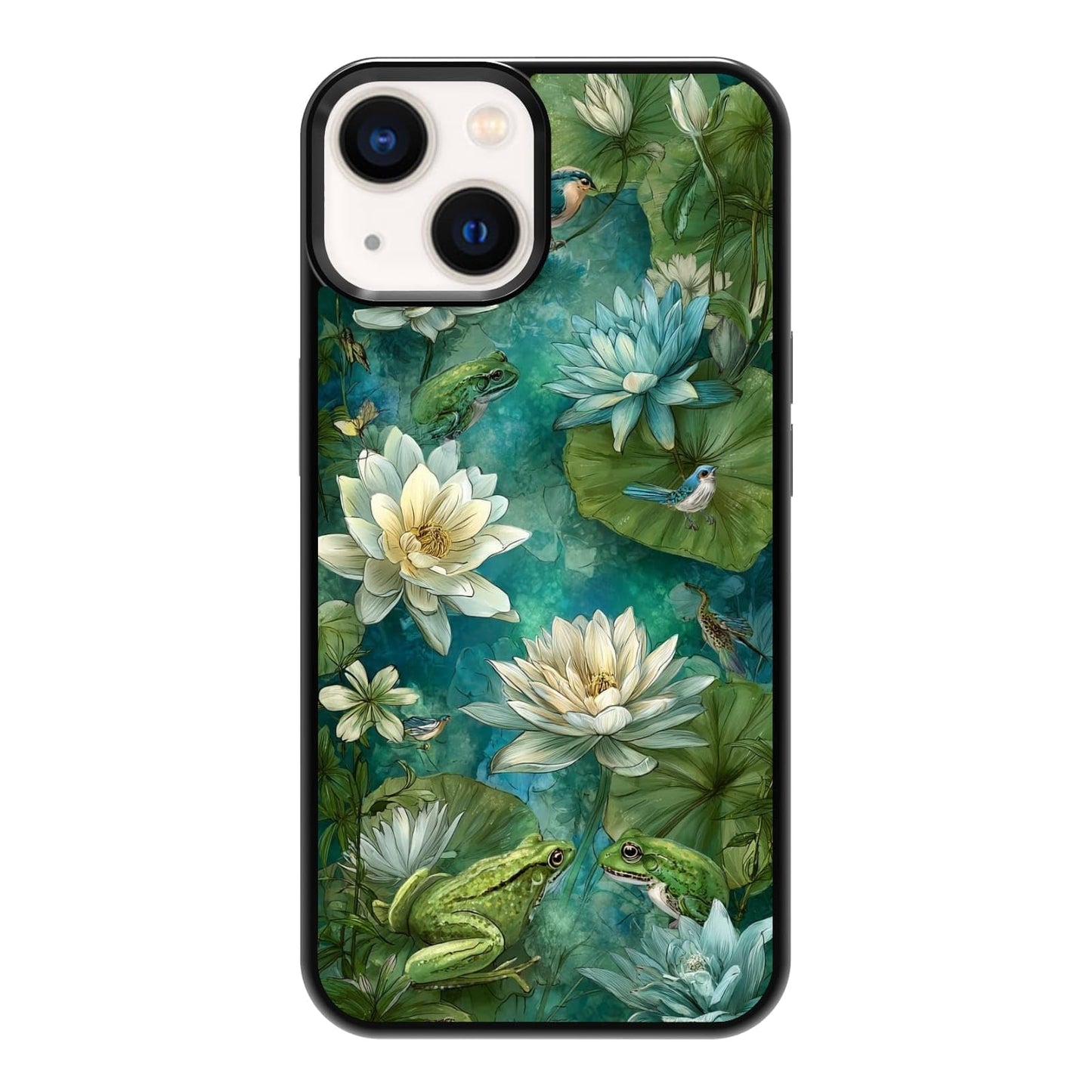 Dark Botanical Wildflower Forest Green Leaf White Blossom Nature Art Phone Case, Shockproof Protective Cover for iPhone 11 12 13 14 15 16 17 Pro Max Plus Mini XR 7 8 SE