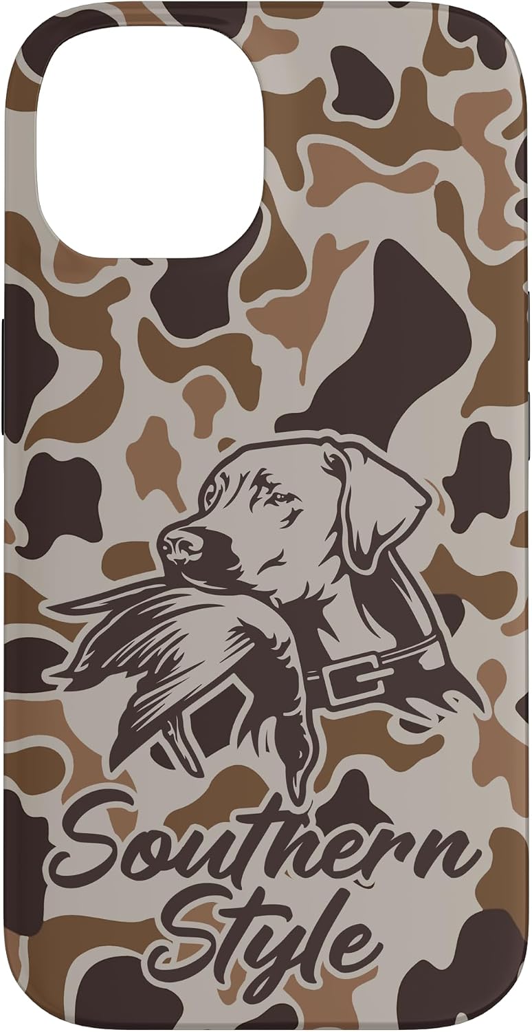 iPhone 15 Old School Camo Southern Style Duck Hunters with Dog Case