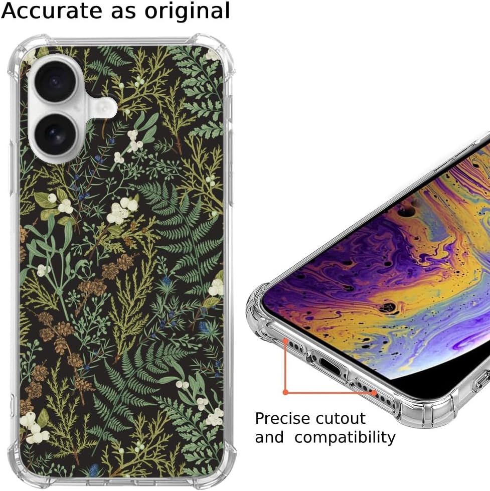 Forest Ferns Phone Case for iPhone 16, Dark Green Nature Plant Cover for iPhone 16, Cool TPU Bumper Phone Case