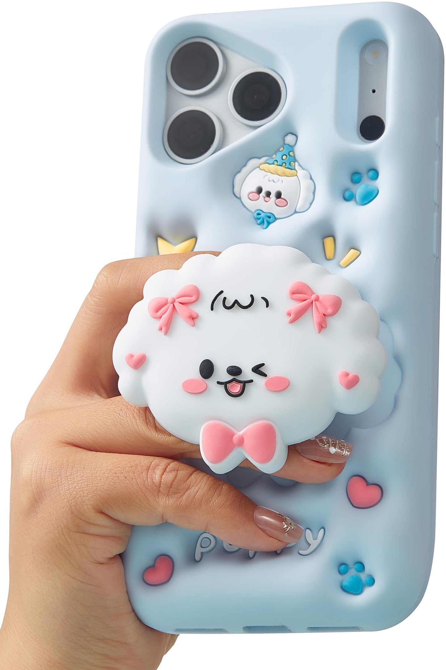 for iPhone 17 Pro Max Case, Kawaii Teddy Bear Pop-Up Grip for Girls | Makes Mirror Selfies Sweeter, Cute Girly 3D Animal Style with Stand, Soft Silicone Drop Protection
