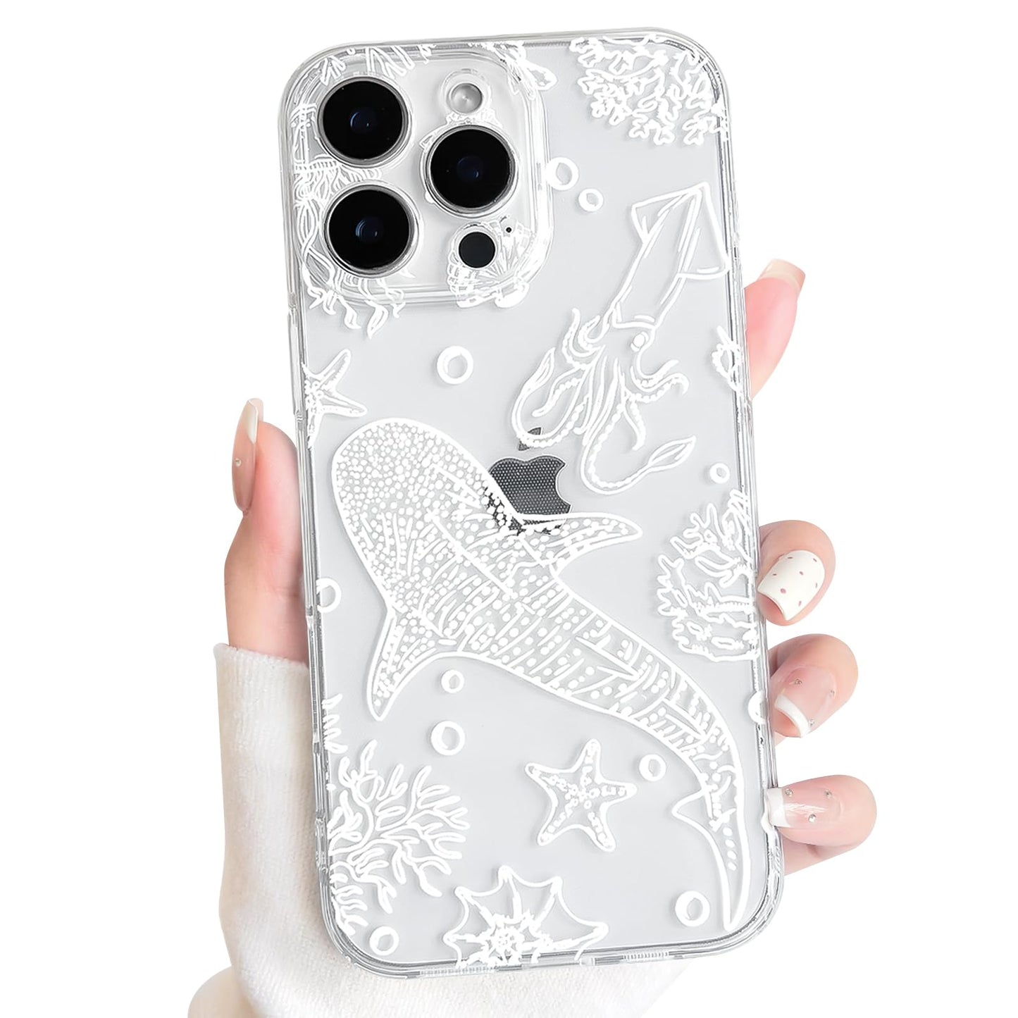 NITITOP Compatible with iPhone 16 Case Clear Sea - White Turtle | Cute, Shell whale ocean animal, For women men girls boys, Slim, Soft TPU, Shockproof