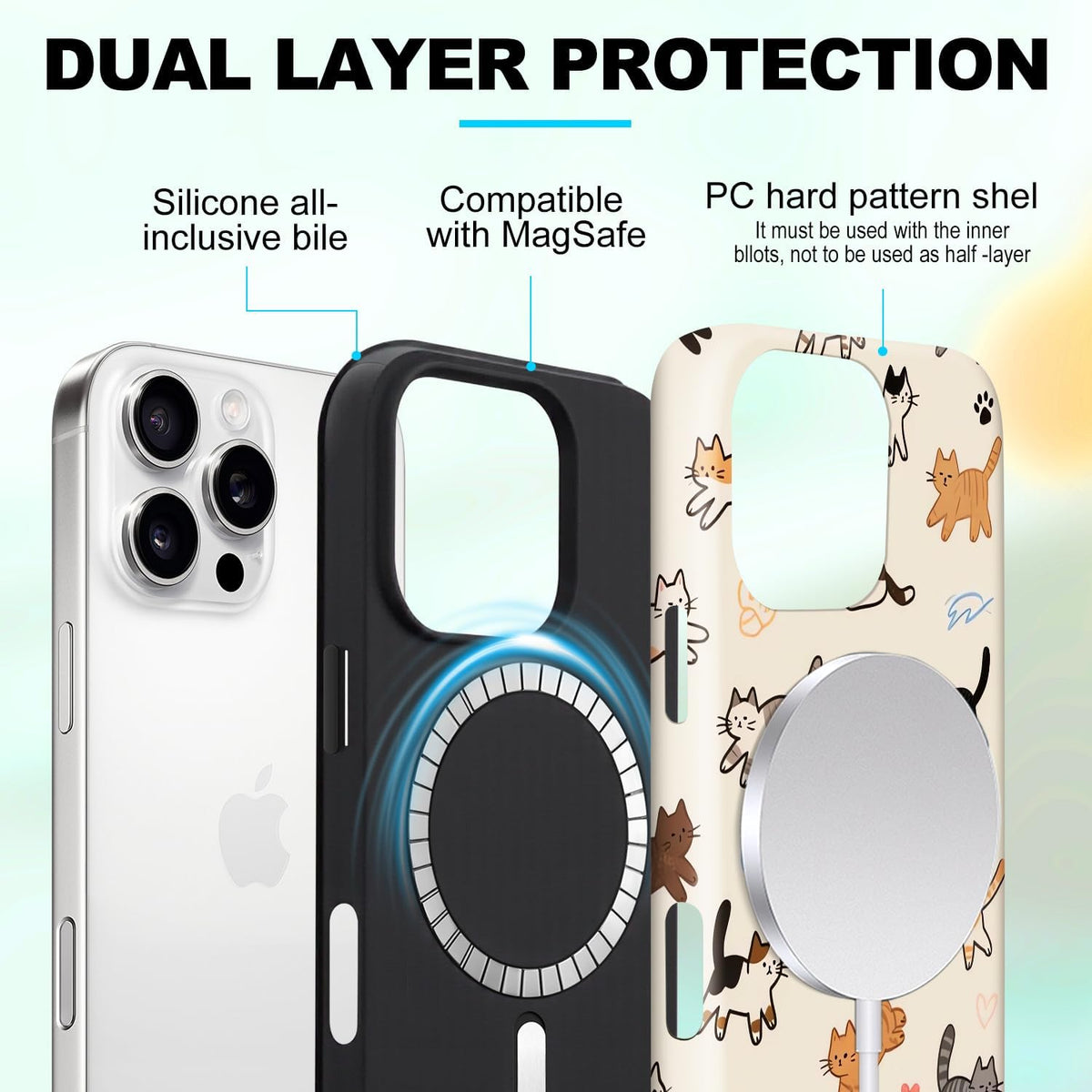 Magnetic for iPhone 13/14 Case Cute Cat Phone Case, Apricot | Shockproof Slim TPU and Hard PC Protective Phone Cover Compatible with MagSafe Designed for Women Girls Gift