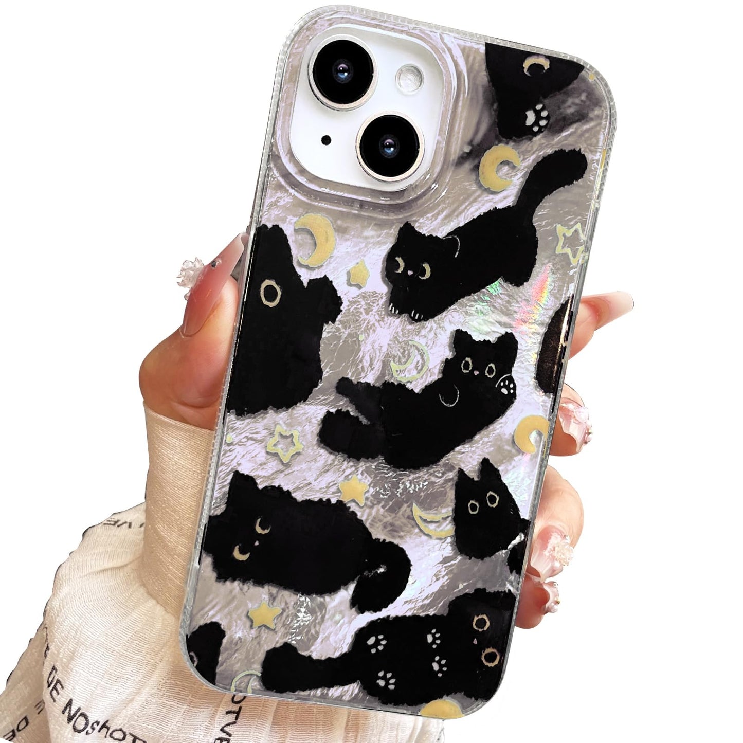 iPhone 13/14 Case, Black Cat Design, Slim Silicone Bumper Case, Wireless Charging Compatible