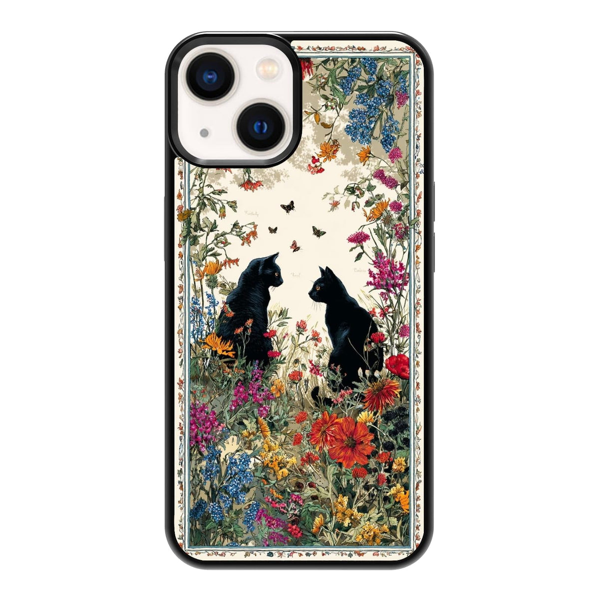 Lush Tropical Monstera Leaves Black Cat Botanical Art Phone Case, Shockproof Protective Cover for iPhone 11 12 13 14 15 16 17 Pro Max Plus Mini XR 7 8 SE