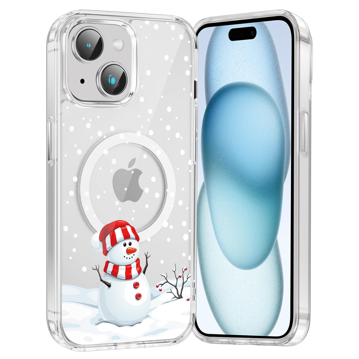 Merry Christmas Snowflake Phone Case for iPhone 13 / iPhone 14 Xmas Clear Magnetic Case 6.1", Compatible with Magsafe, Cute Winter Pattern Design Cover Shockproof Soft TPU Funda for Girl Women