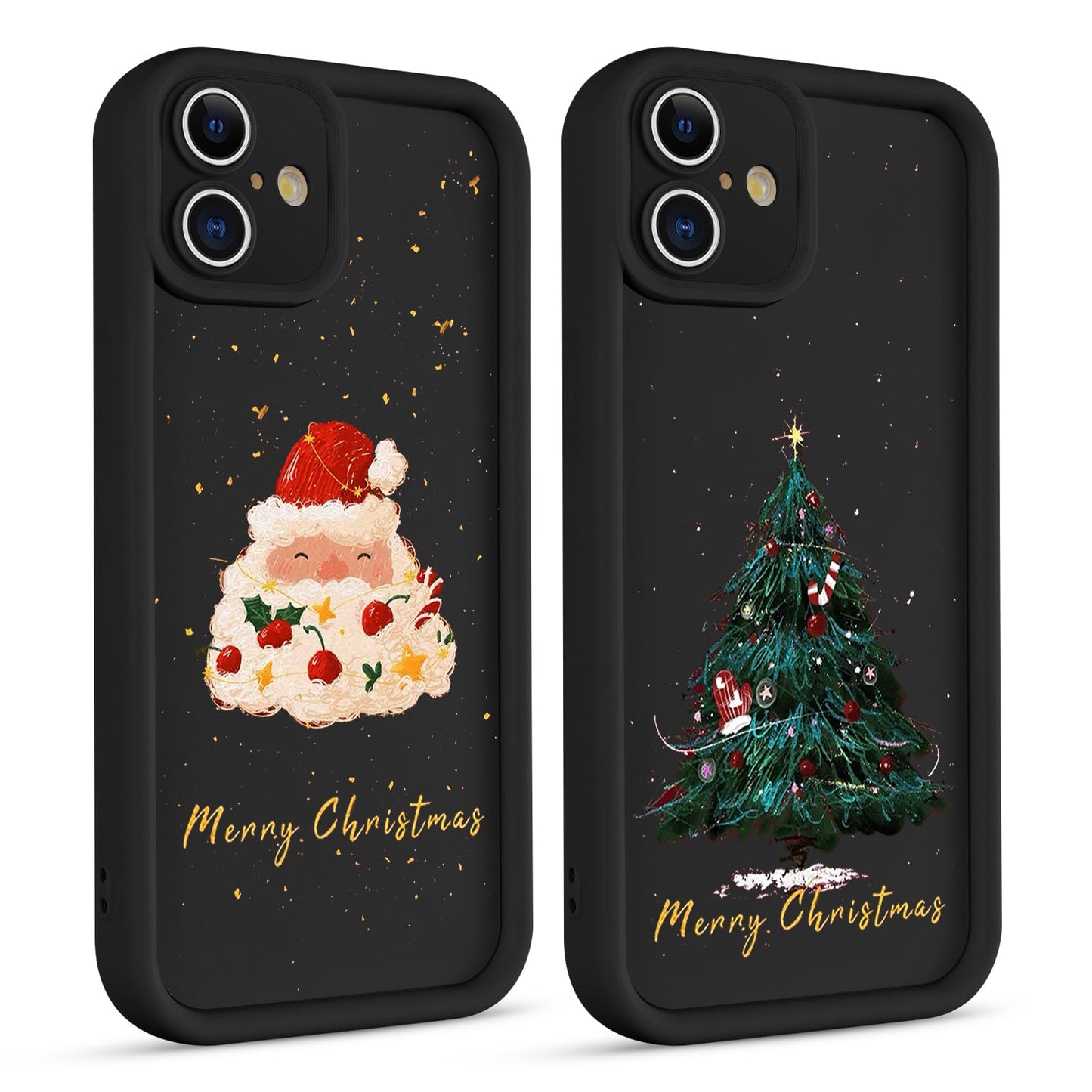 2 Pack Christmas Phone Case for iPhone 12 6.1", Cute Cover with Red Xmas Tree Candy Snowflake Pattern Full Camera Lens Shockproof Soft Silicone Cover for Girl Women
