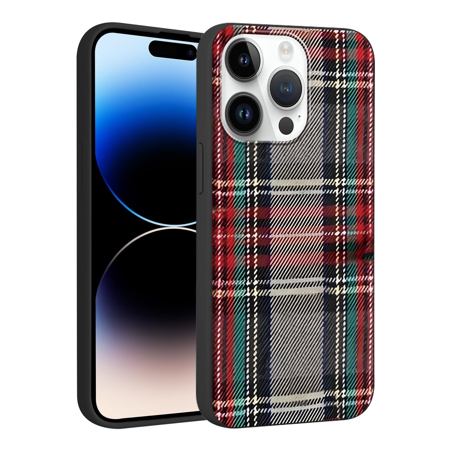 Merry Christmas Plaid Checkered Phone Case for iPhone 11 6.1", Cute Xmas Case Red Grey Scottish Tartan Grid Stripe Pattern Design Cover Shockproof Soft Silicone Protective Funda for Girl Women