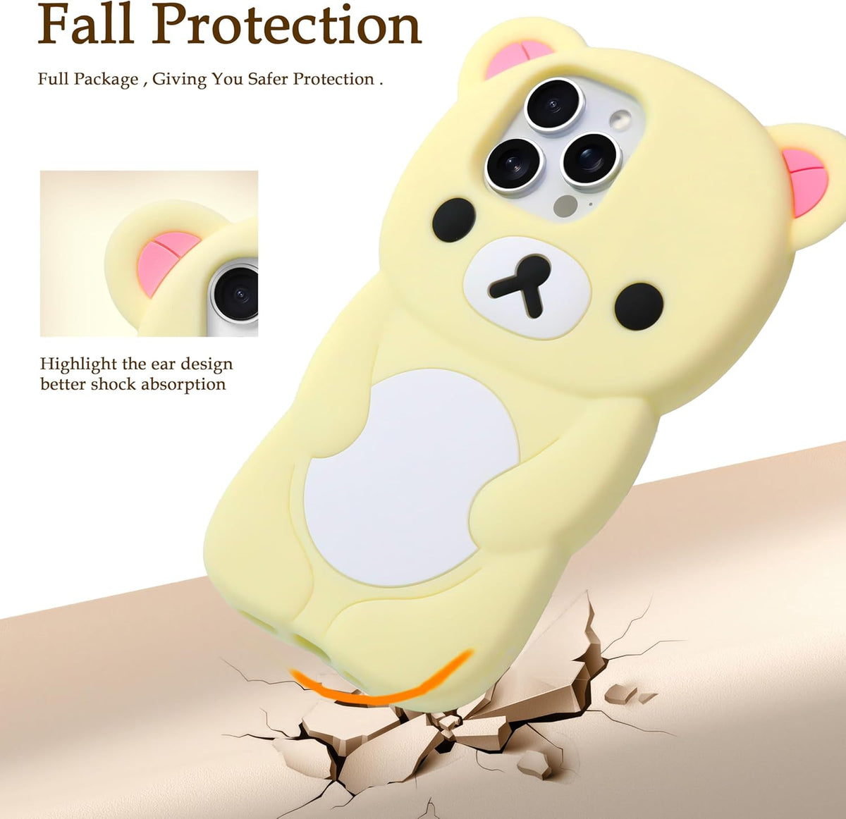 IAIYOXI Soft Silicone Bear Case for iPhone 16 Pro Max, Cute 3D Cartoon Teddy Bear Designed, Protective Lovely Fun Adorable Fashion Phone Case, Kawaii Cover for Women Girls Kids, Yellow