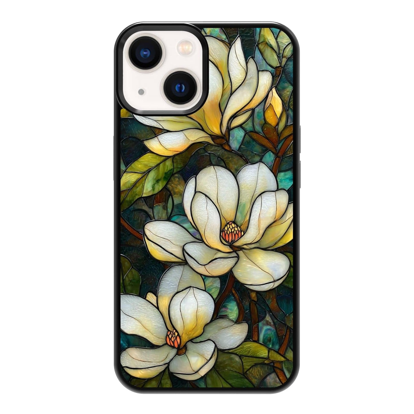 Dark Botanical Wildflower Forest Green Leaf White Blossom Nature Art Phone Case, Shockproof Protective Cover for iPhone 11 12 13 14 15 16 17 Pro Max Plus Mini XR 7 8 SE