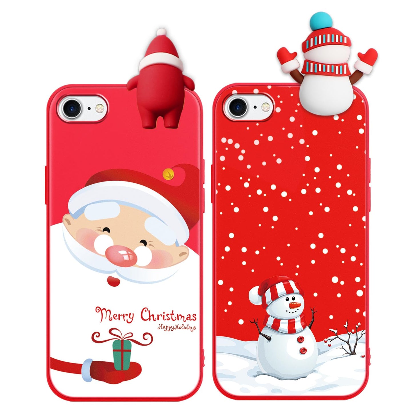 2 Pack Cute Christmas Case for iPhone 13/14",Red 3D Doll Snowman Elk Merry Christmas Pattern Soft Silicone TPU Pretty Flexible Protective Funda for Kid Girls Women