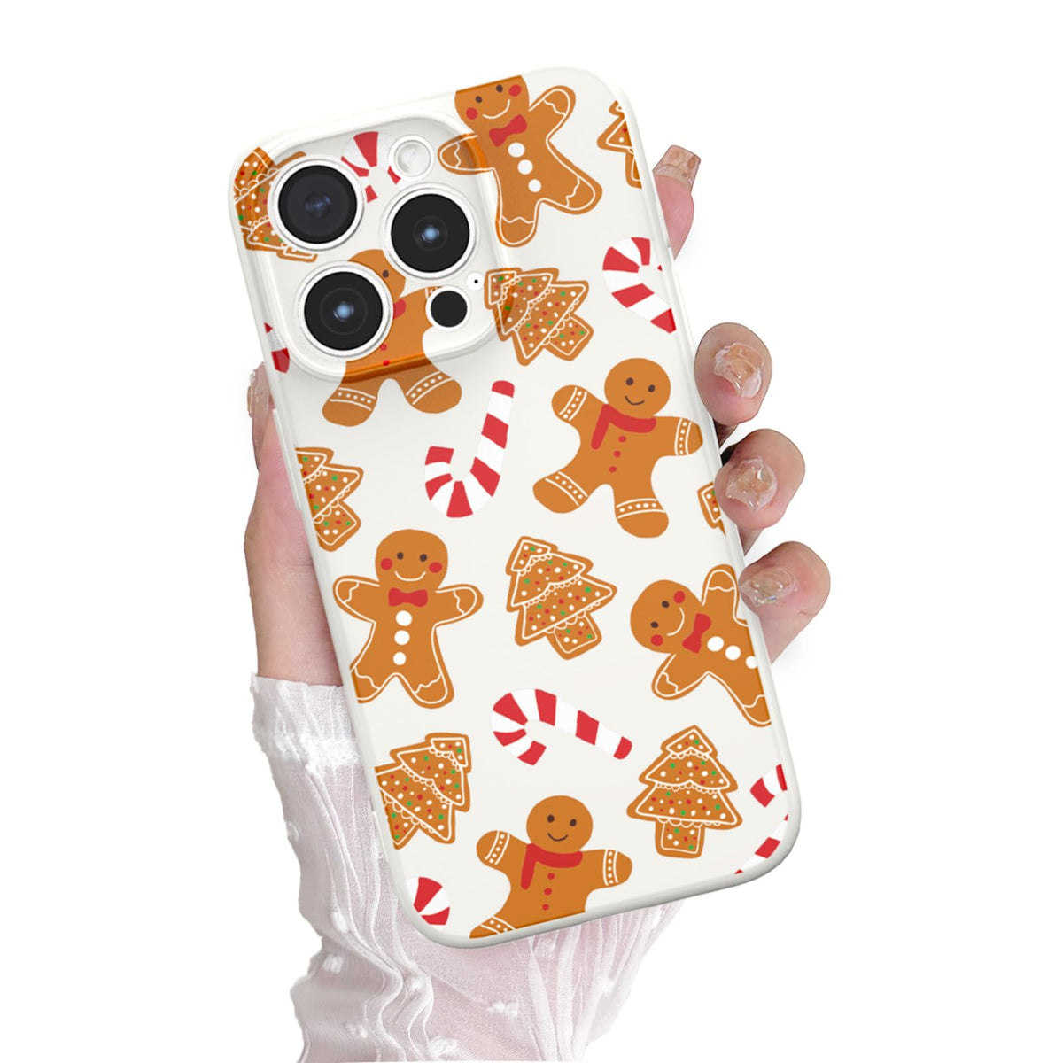 Christmas Case for iPhone 13 Case Cute Xmas Merry Christmas Tree Gingerbread Man Pattern Santa Holiday Aesthetic Gifts Girly Girls Women Kids Soft TPU Protective Cover, Beige