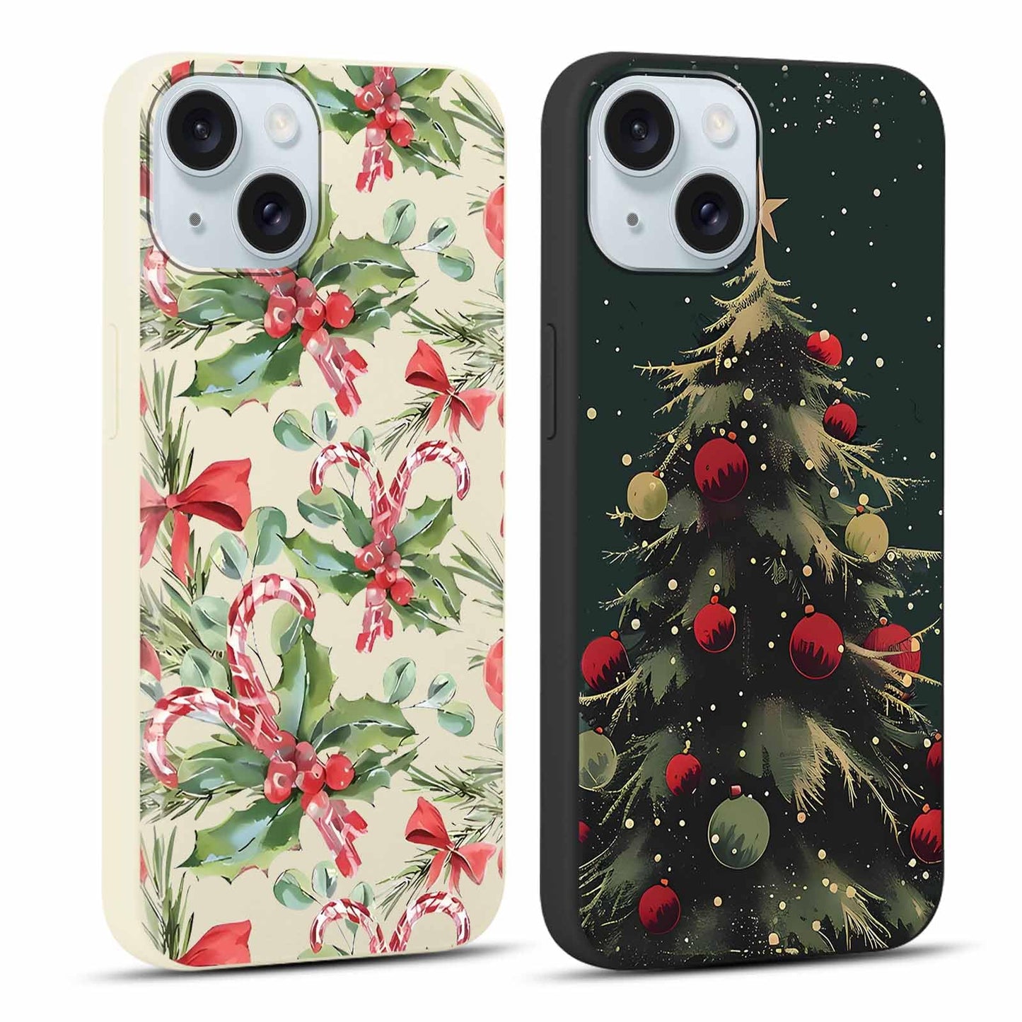 2 Pack Merry Christmas Phone Case for iPhone 13 / iPhone 14 6.1", "Cute Xmas Tree Pattern Case with Candy Design Christmas Decorations Gifts Shockproof Soft TPU Cover for Girl Women