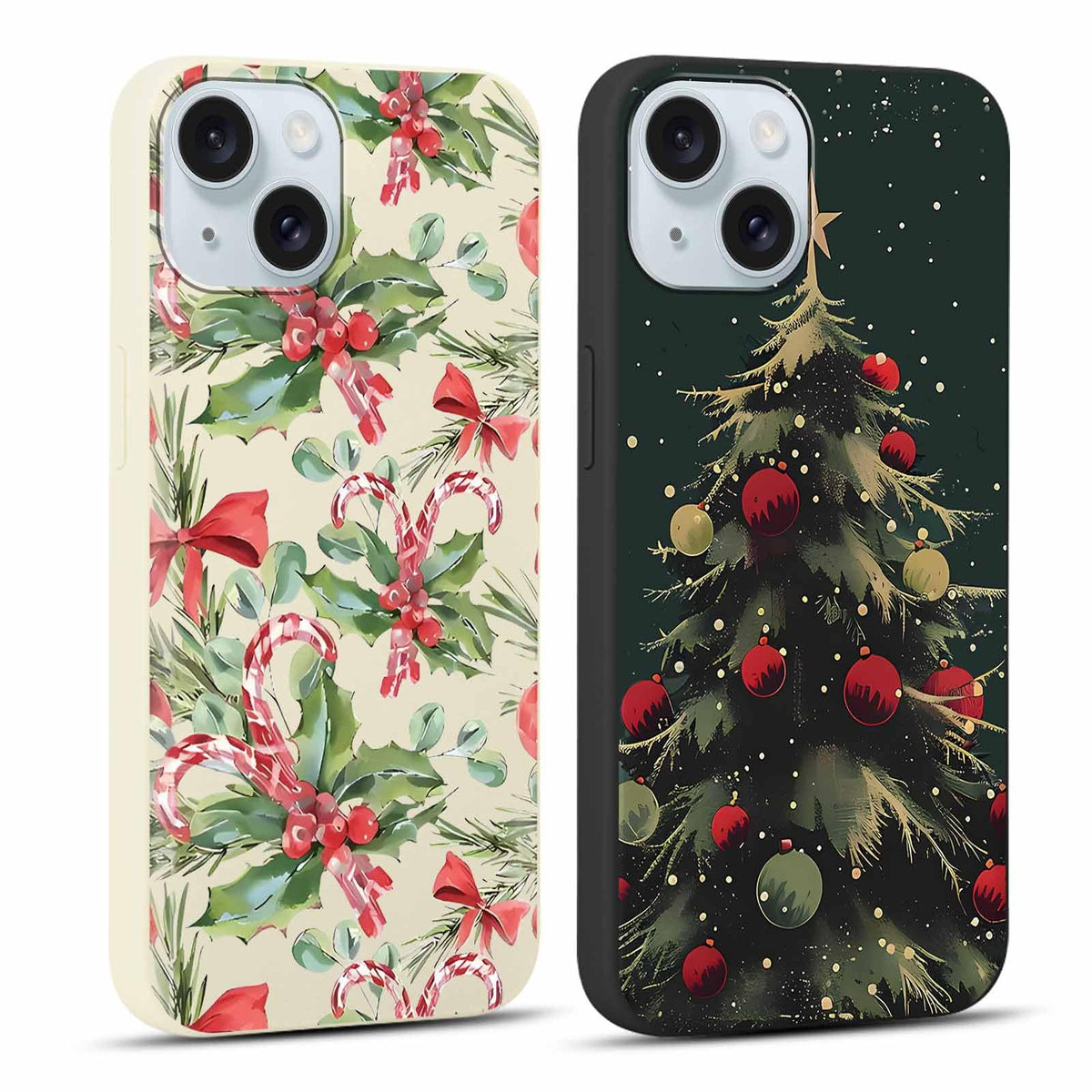 2 Pack Merry Christmas Phone Case for iPhone 16 6.1", Cute Xmas Christmas Tree Pattern Case with Candy Design Christmas Decorations Gifts Shockproof Soft Silicone Cover for Girl Women