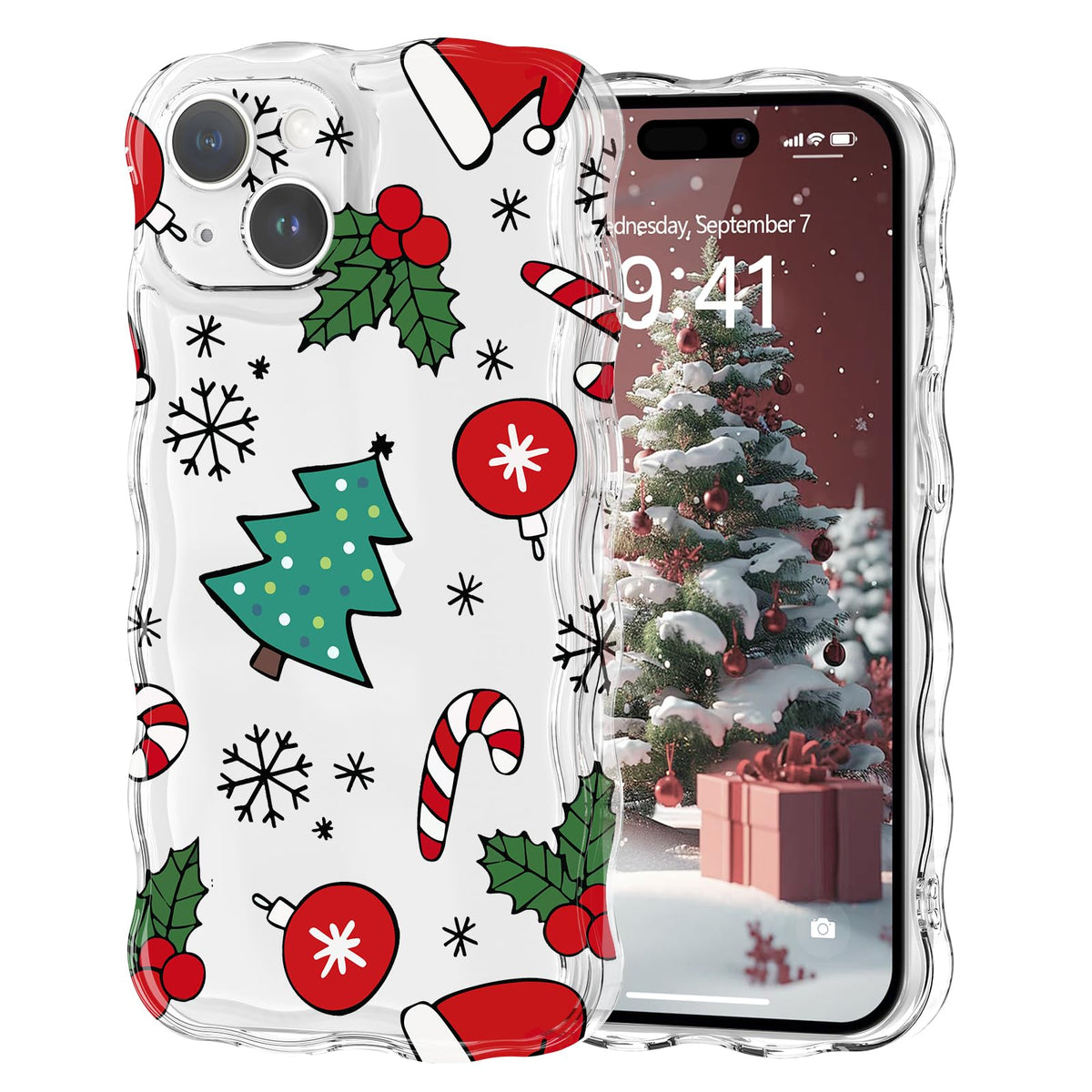 Christmas Phone Case for iPhone Air Wavy Clear Xmas,Candy Cane | Cute Curly Wavy Merry Xmas Pattern Case Clear Santa Snowman Elk Cover for Girls Kids Women Slim Protective Cover