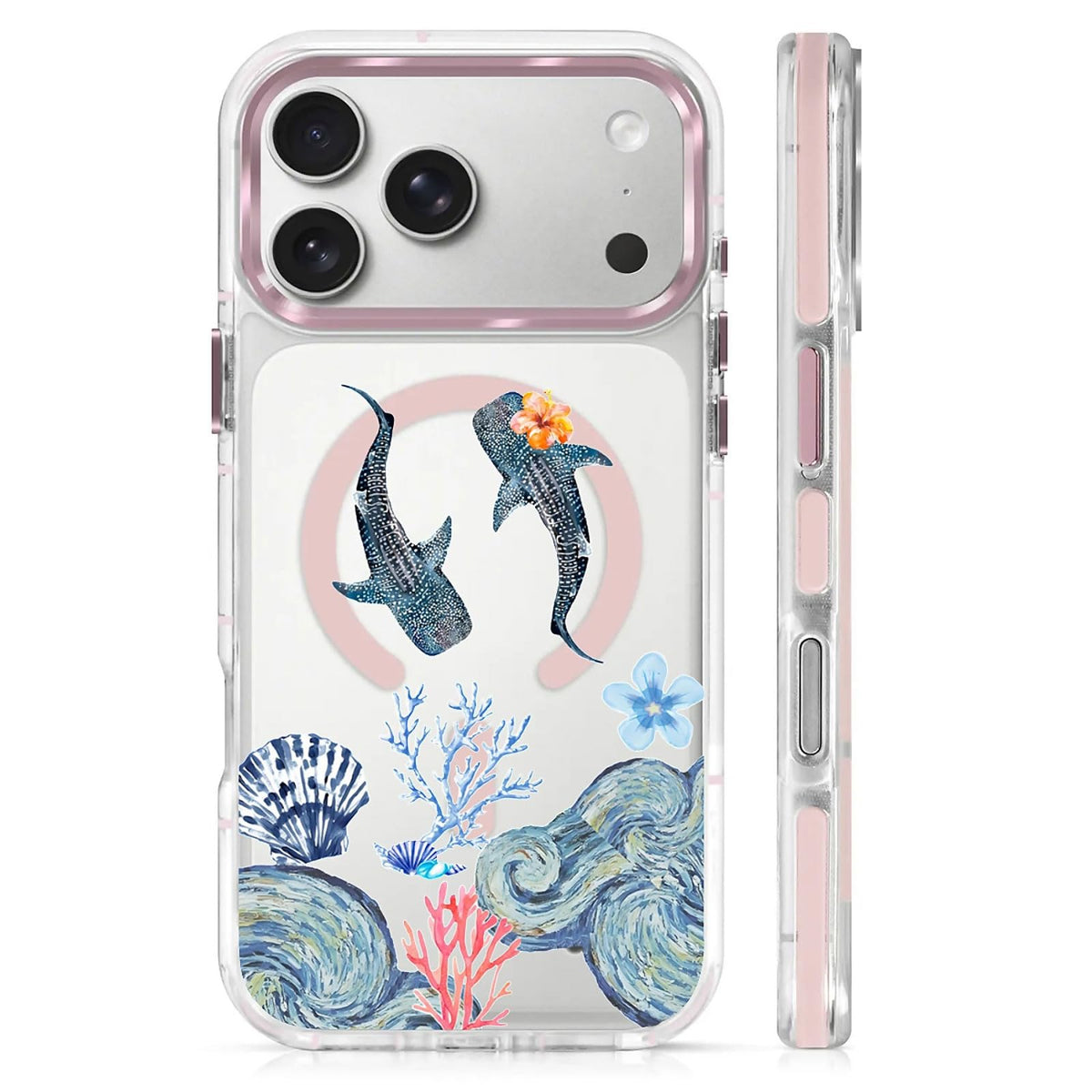 for iPhone 15 Case,Compatible with MagSafe,The Transparent TPU Silicone Protects The Phone Case from Drops, Slips and Fingerprints.Blue Ocean Whale Shark Octopus Turtle Collage