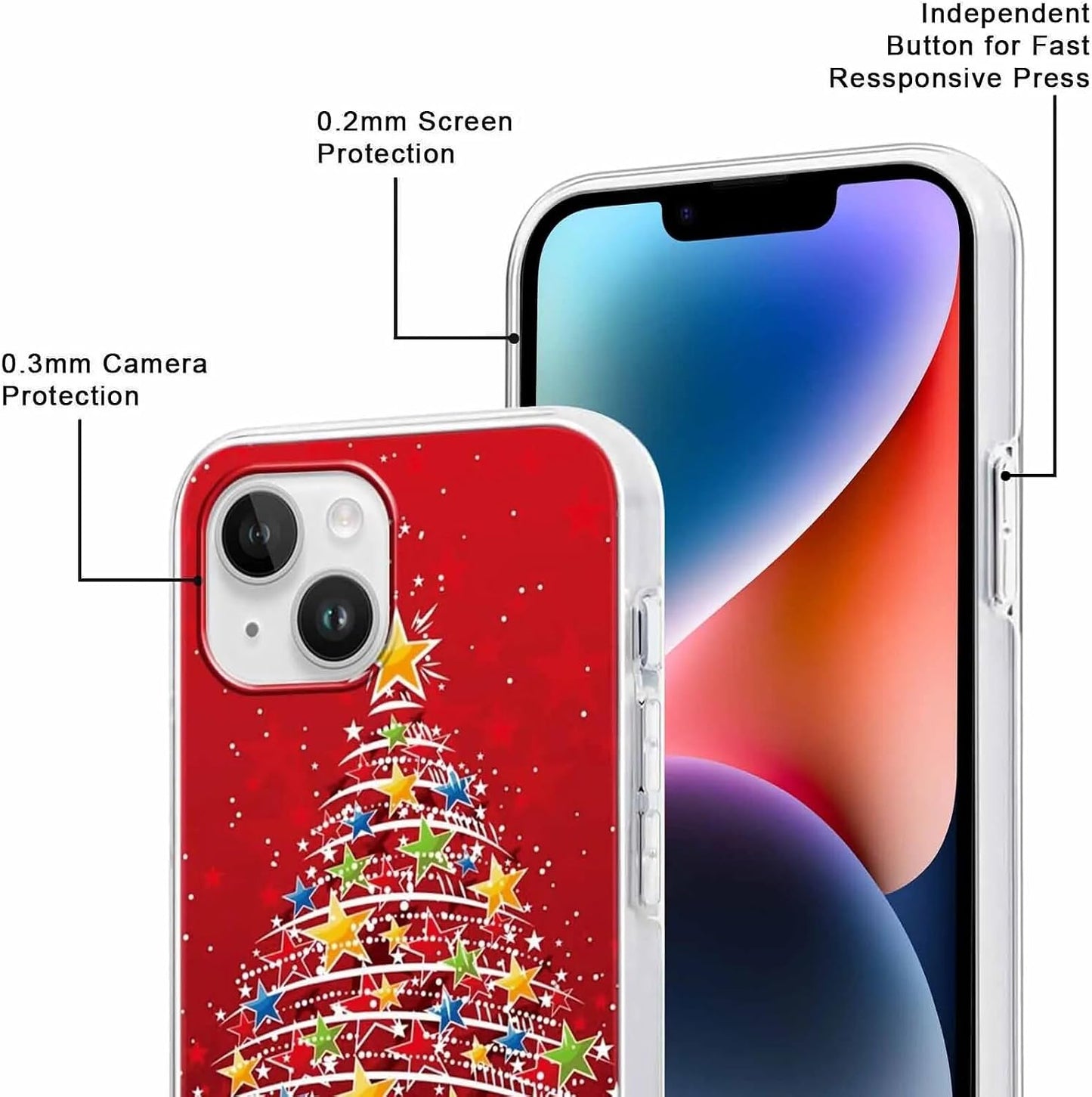 2 Pack Clear Christmas Phone Case for iPhone 13/14 6.1 inches, Holidays Christmas Trees Yellow-Resistant Protective Soft Slim Shockproof Xmas TPU Bumper Cover for Girls Woman Men