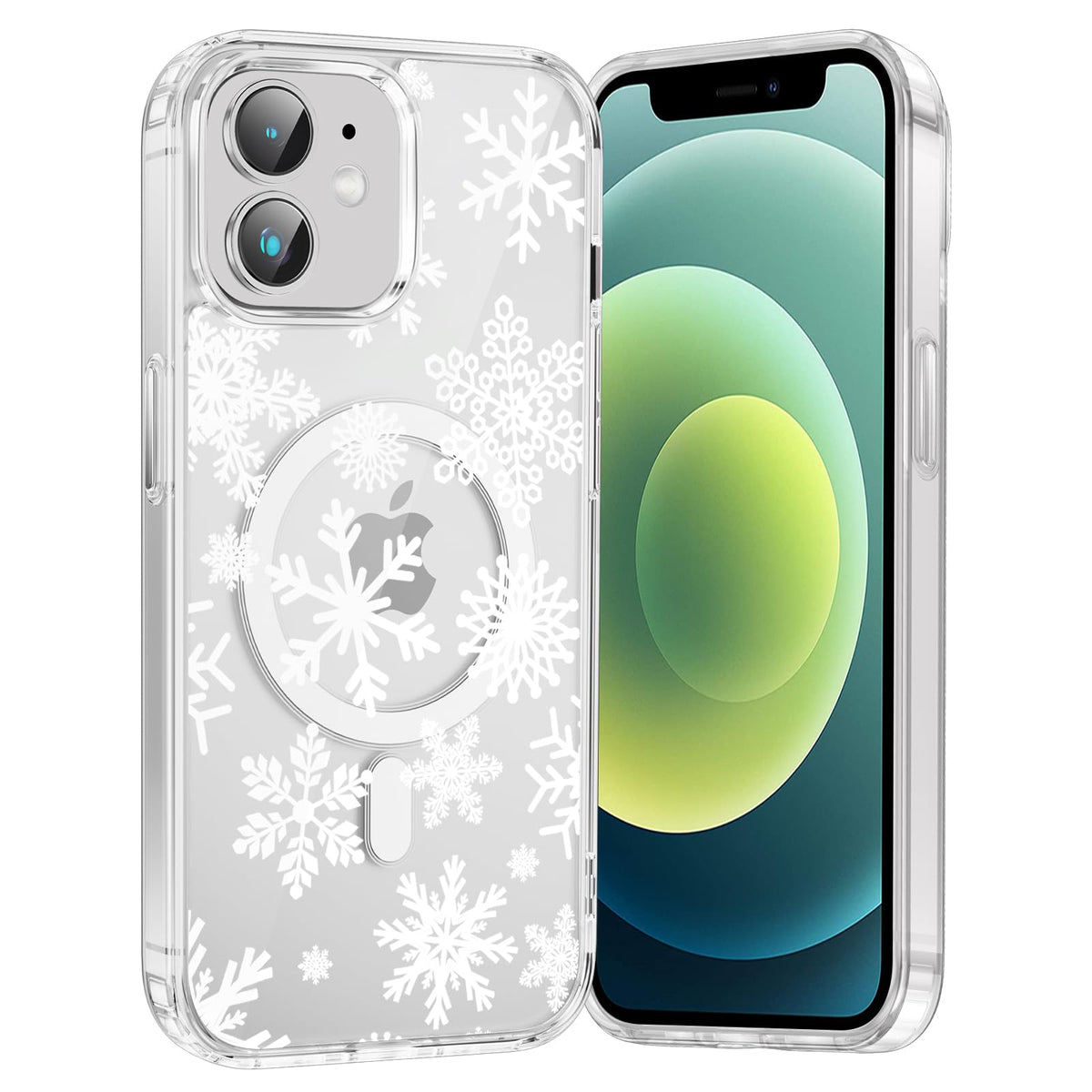 Merry Christmas Snowflake Phone Case for iPhone 13 / iPhone 14 Xmas Clear Magnetic Case 6.1", Compatible with Magsafe, Cute Winter Pattern Design Cover Shockproof Soft TPU Funda for Girl Women