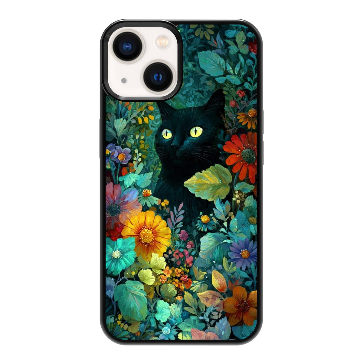 Black Cat Indoor Jungle Potted Plants Bookshelf Dark Green Botanical Urban Forest Phone Case, Shockproof Protective Cover for iPhone 11 12 13 14 15 16 17 Pro Max Plus Mini XR 7 8 SE