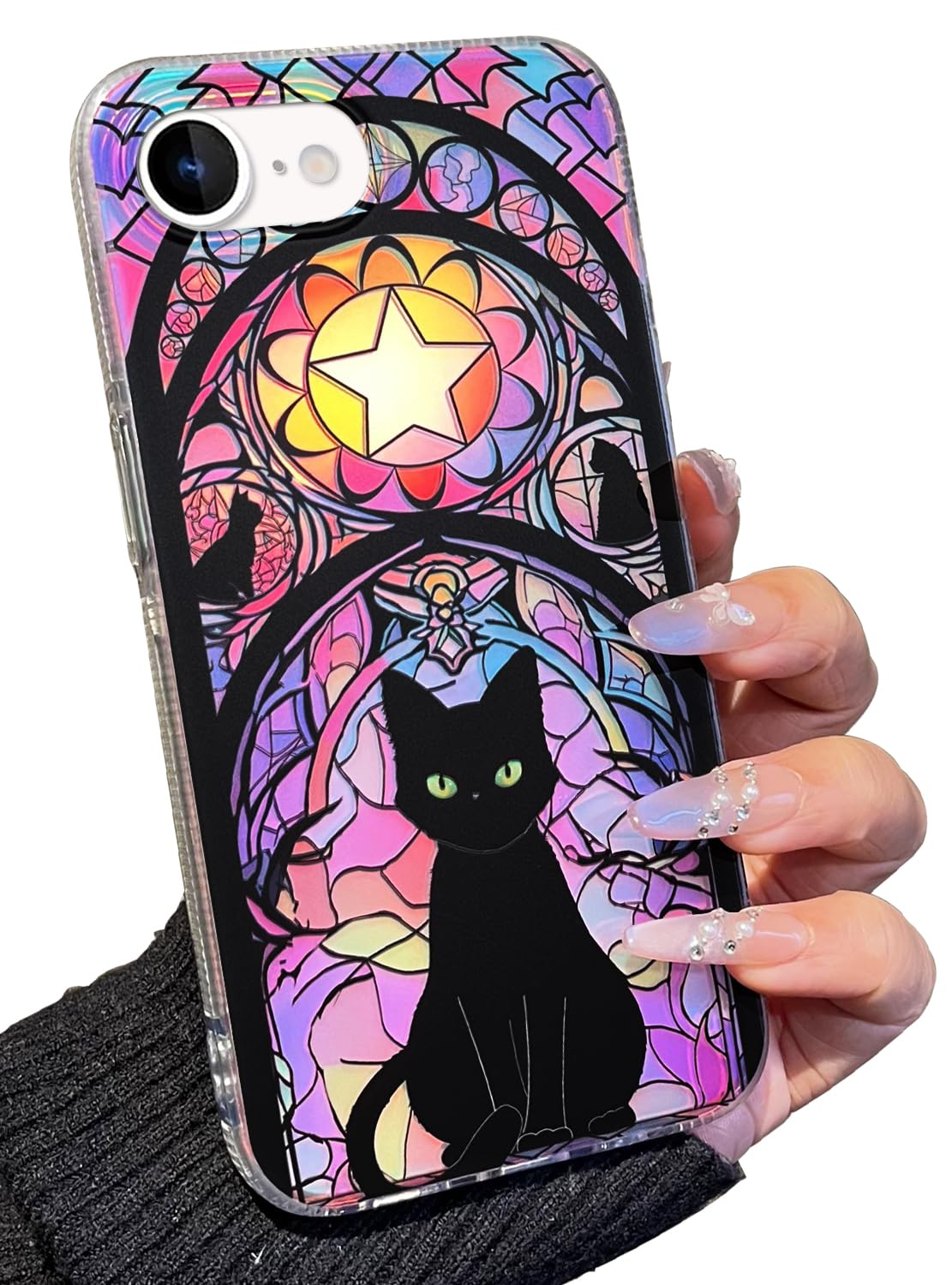 iPhone 13/14 Case, Black Cat Design, Slim Silicone Bumper Case, Wireless Charging Compatible