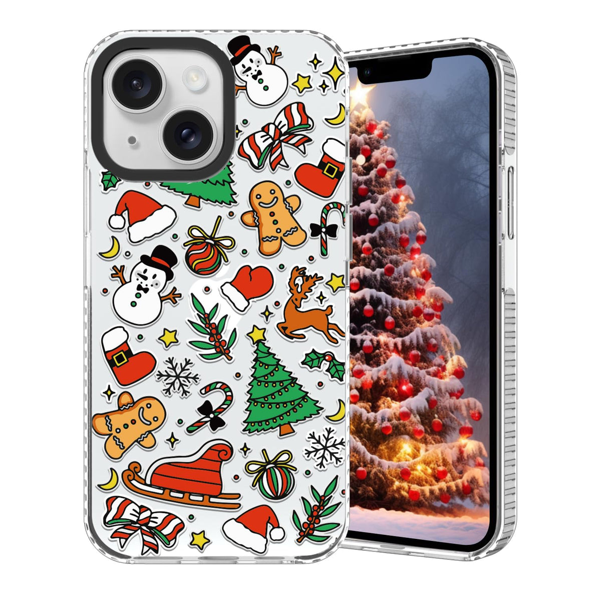 Christmas Phone Case Compatible for iPhone 16 Pro,Cute Winter Case with Funny Snowman Gingerbread Man Tree Christmas Pattern Design Shockproof Clear TPU Anti-Slip Anti-Scratch