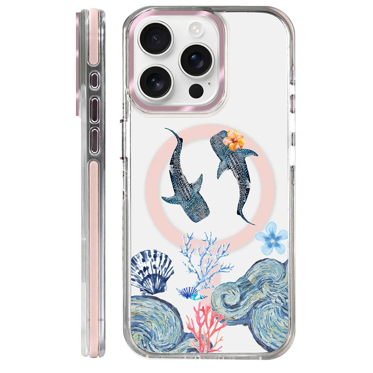 for iPhone 15 Case,Compatible with MagSafe,The Transparent TPU Silicone Protects The Phone Case from Drops, Slips and Fingerprints.Blue Ocean Whale Shark Octopus Turtle Collage