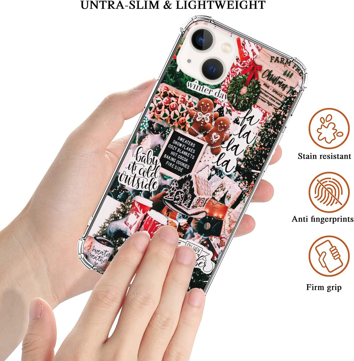 Winter Christmas Holiday Collage Case for iPhone 15, Retro Aesthetic Christmas Gingerbread and Tree Pattern Case for Girls Women Men, Unique Trendy TPU Bumper Cover Case for iPhone 15