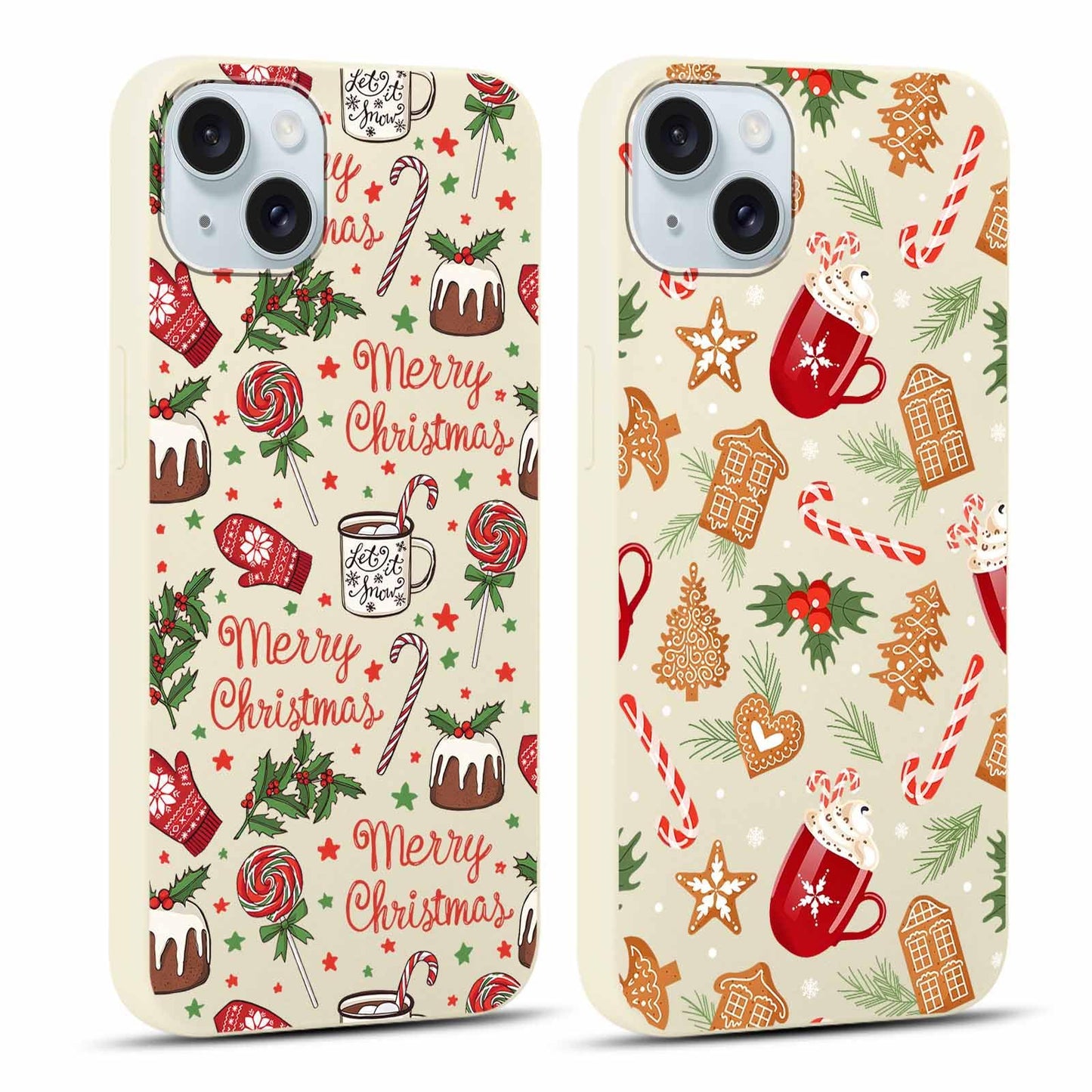 2 Pack Merry Christmas Phone Case for iPhone 16 6.1", Cute Xmas Christmas Tree Pattern Case with Candy Design Christmas Decorations Gifts Shockproof Soft Silicone Cover for Girl Women
