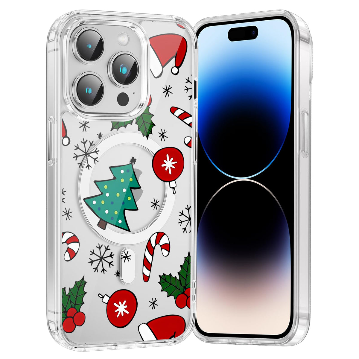Merry Christmas Snowflake Phone Case for iPhone 13 / iPhone 14 Xmas Clear Magnetic Case 6.1", Compatible with Magsafe, Cute Winter Pattern Design Cover Shockproof Soft TPU Funda for Girl Women