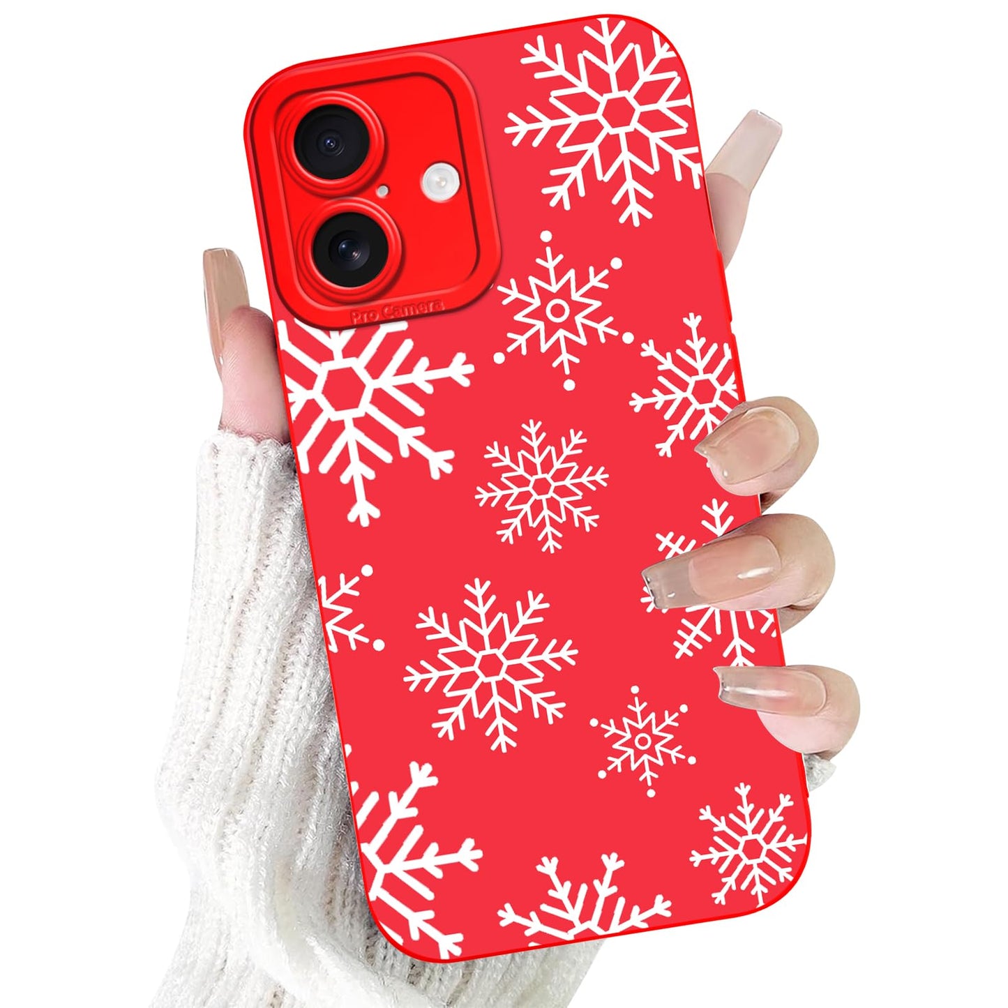 Merry Christmas Phone Case for iPhone 16 6.1，Cute Silicone Case with Xmas Tree Snowflakes, Elk Pattern，Soft Protective Shockproof Gifts for Girls Women Men Boys-Red White Snowflake