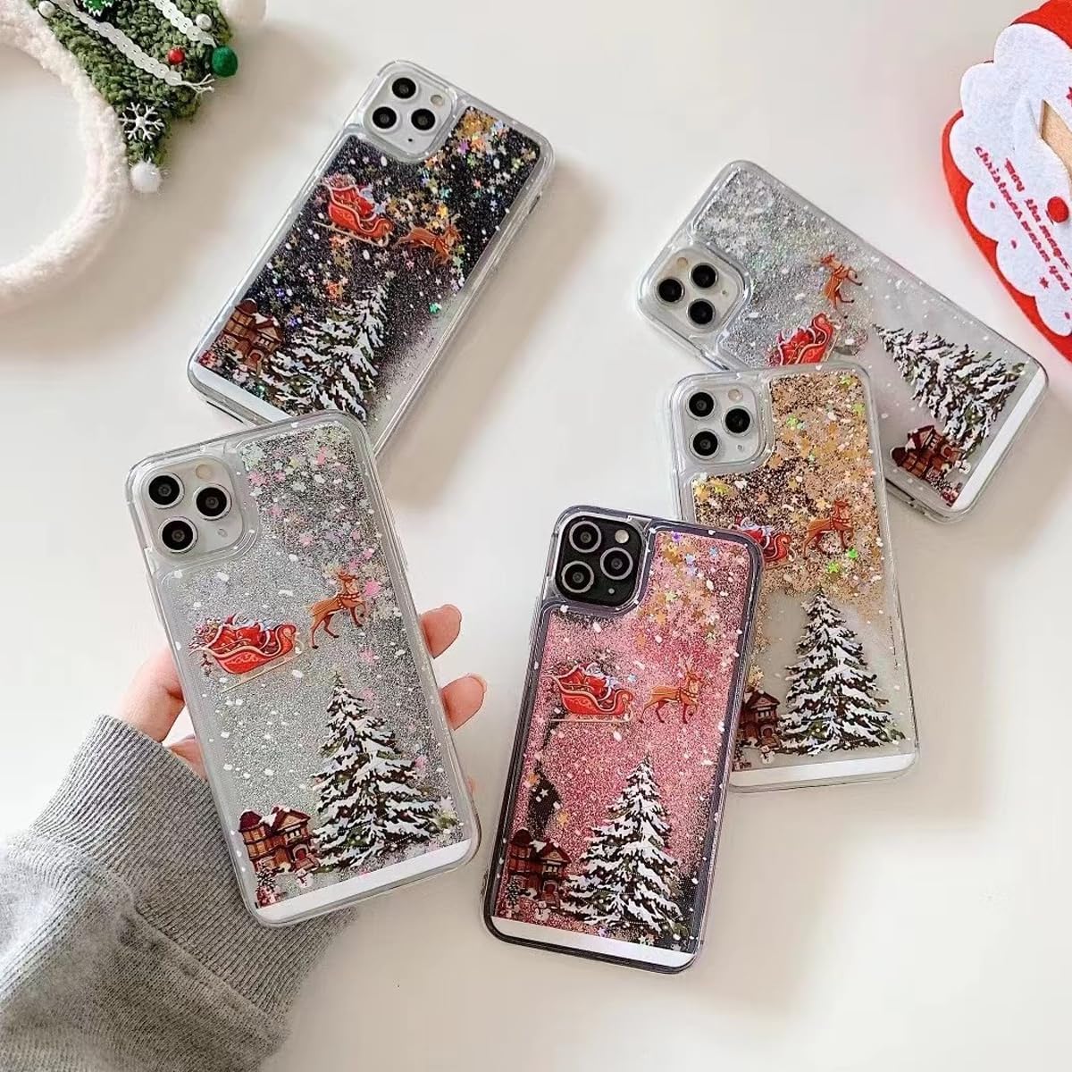 Glitter Christmas Case for iPhone 17 Glitter Case Christmas Tree Clear Floating Flowing Moving Bling Snowman Santa Elk Tree Women Cute Liquid Holiday Case for iPhone 17, Silver