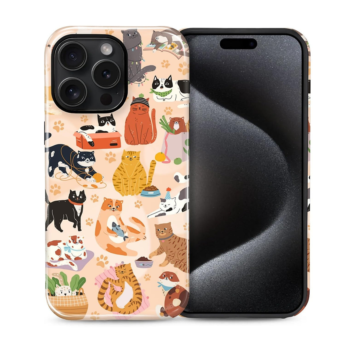 Case for iPhone 15, Shockproof Hybrid Protective Phone Case, Dual-Layer Drop Protection Anti-Scratch, Cozy Cats