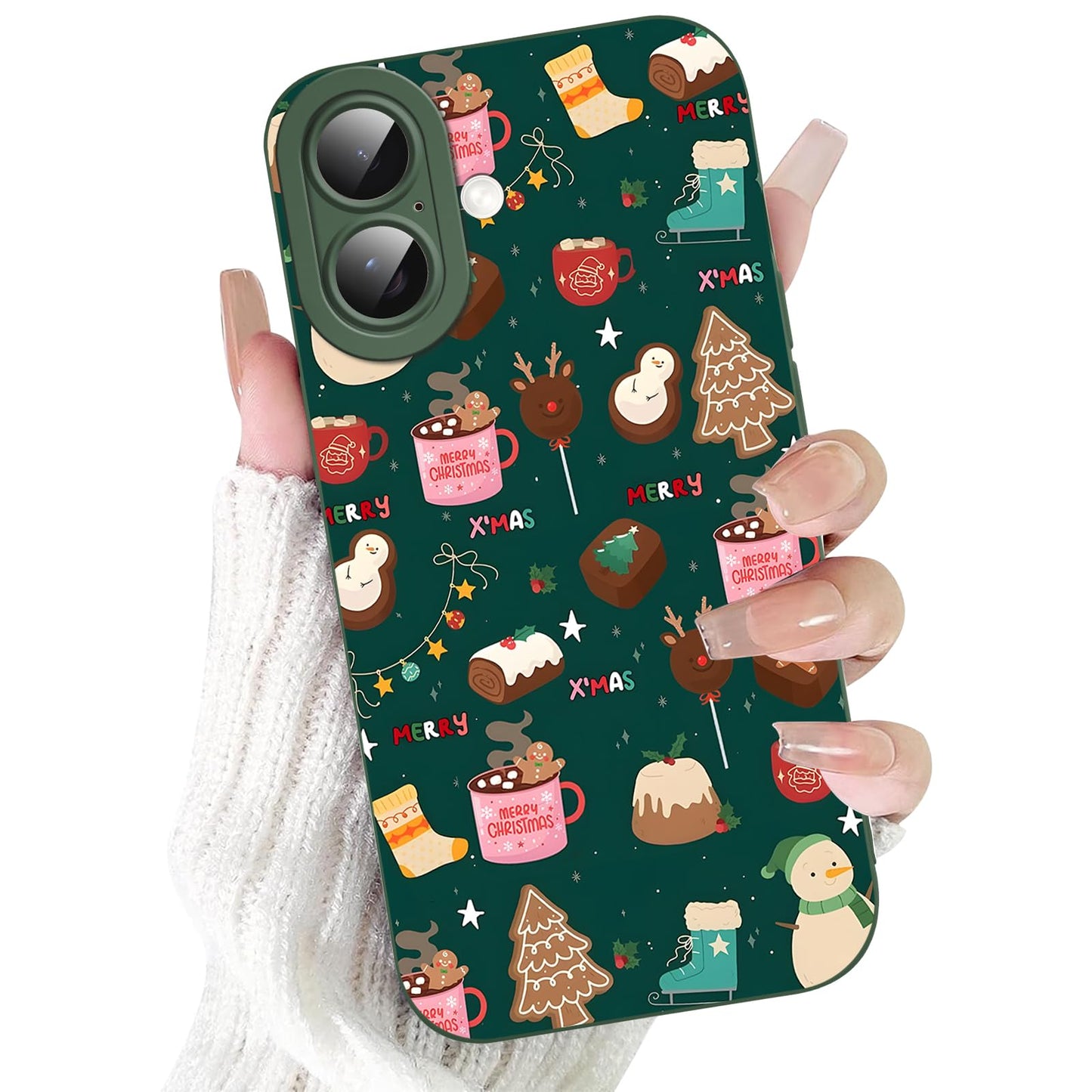 Merry Christmas Phone Case for iPhone 16 6.1，Cute Silicone Case with Xmas Tree Snowflakes, Elk Pattern，Soft Protective Shockproof Gifts for Girls Women Men Boys-Red White Snowflake