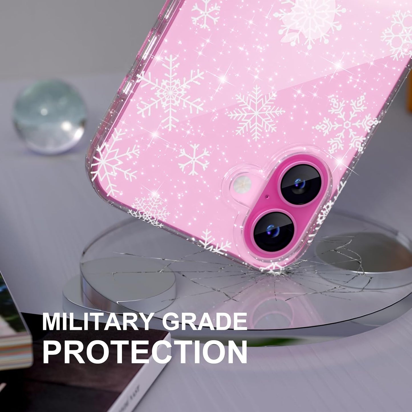 Choiche Compatible for iPhone 16 Case, Cute Glitter Sparkly Bling Christmas Phone Case, Military-Grade Drop Protection Shockproof Cover for Women Girls (Glitter Snowflake)