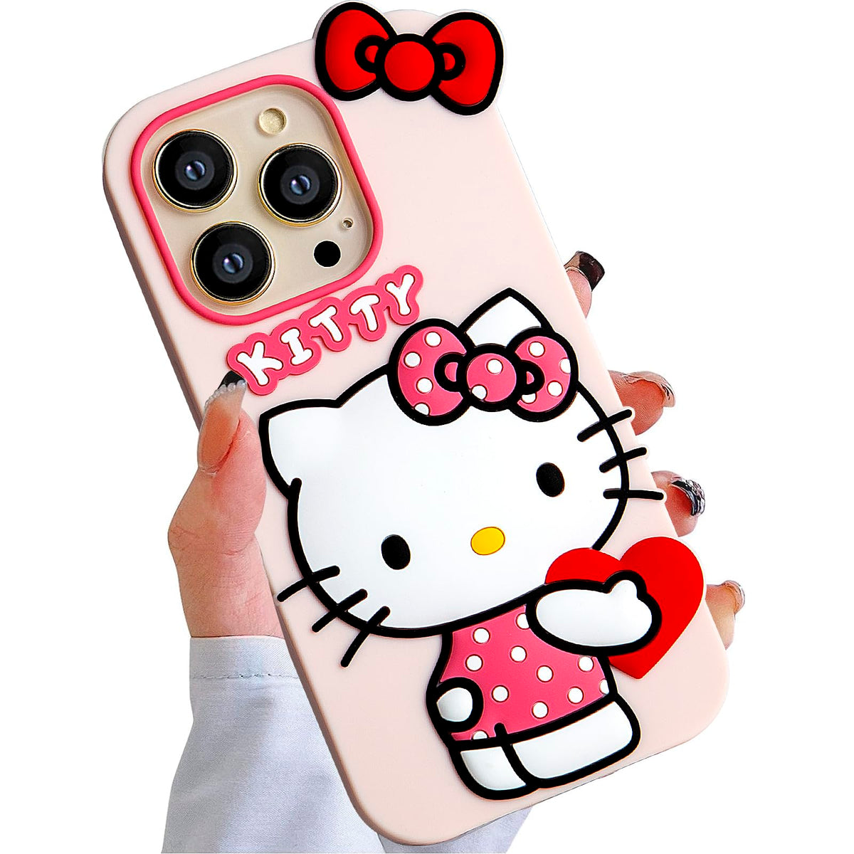 Compatible with iPhone 13/14 Case, Cute Funny Cartoon Kawaii Cat Phone Case 3D Character Soft Silicone Pink Cover Case for Kids Girls and Womens (6.1 inch)