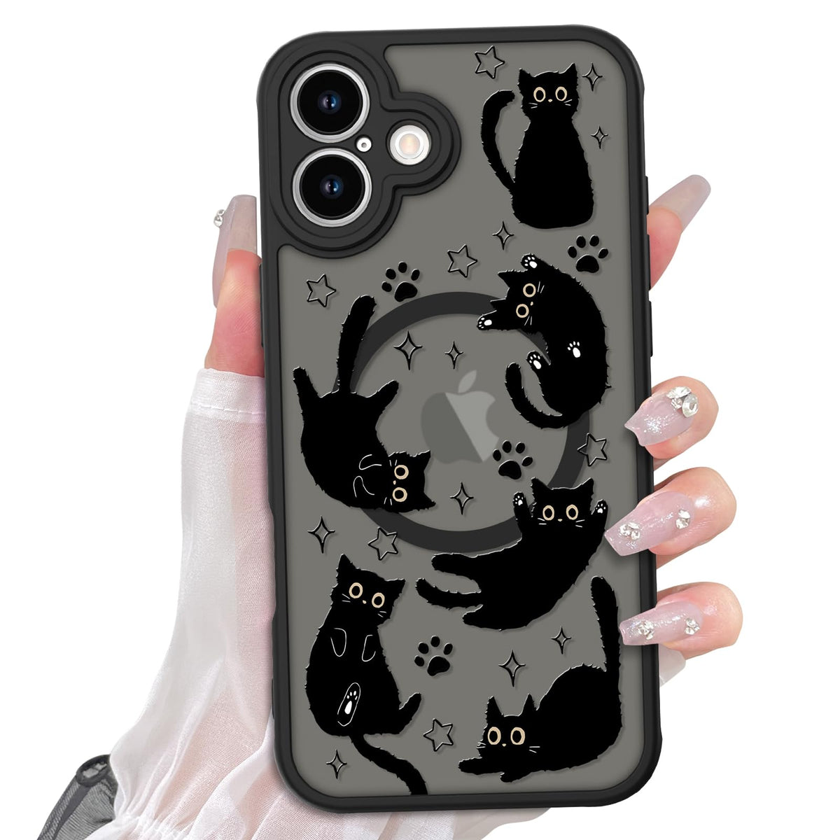 Cute Magnetic Case for iPhone 14 Case, Black Cats Pattern | Compatible with MagSafe, Soft Bumper Hard Back Kawaii Animal Aesthetic Protective Phone Cover Design for Women Girls Boys