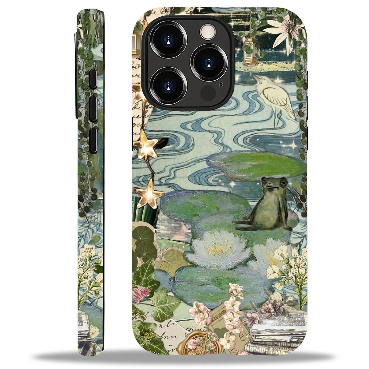 Case for iPhone 16 Pro Max,Aesthetic Frog Pond Splice Exquisitely Pattern Double Protective Phone Cover Cases Soft Silicone for iPhone 16 Pro Max
