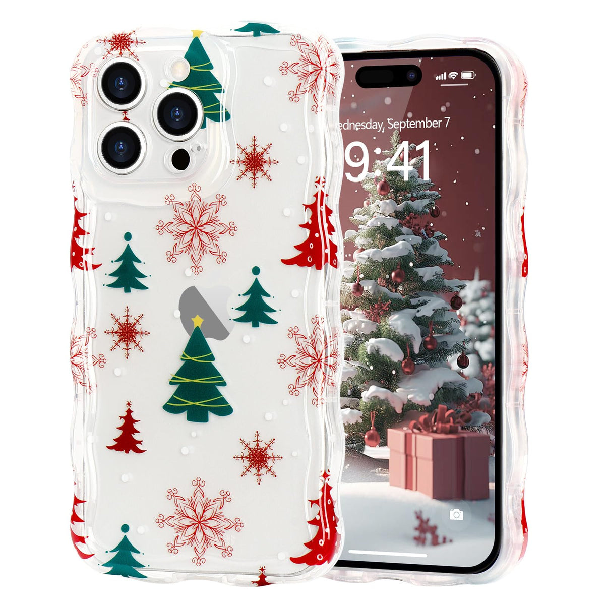 Christmas Phone Case for iPhone Air Wavy Clear Xmas,Candy Cane | Cute Curly Wavy Merry Xmas Pattern Case Clear Santa Snowman Elk Cover for Girls Kids Women Slim Protective Cover