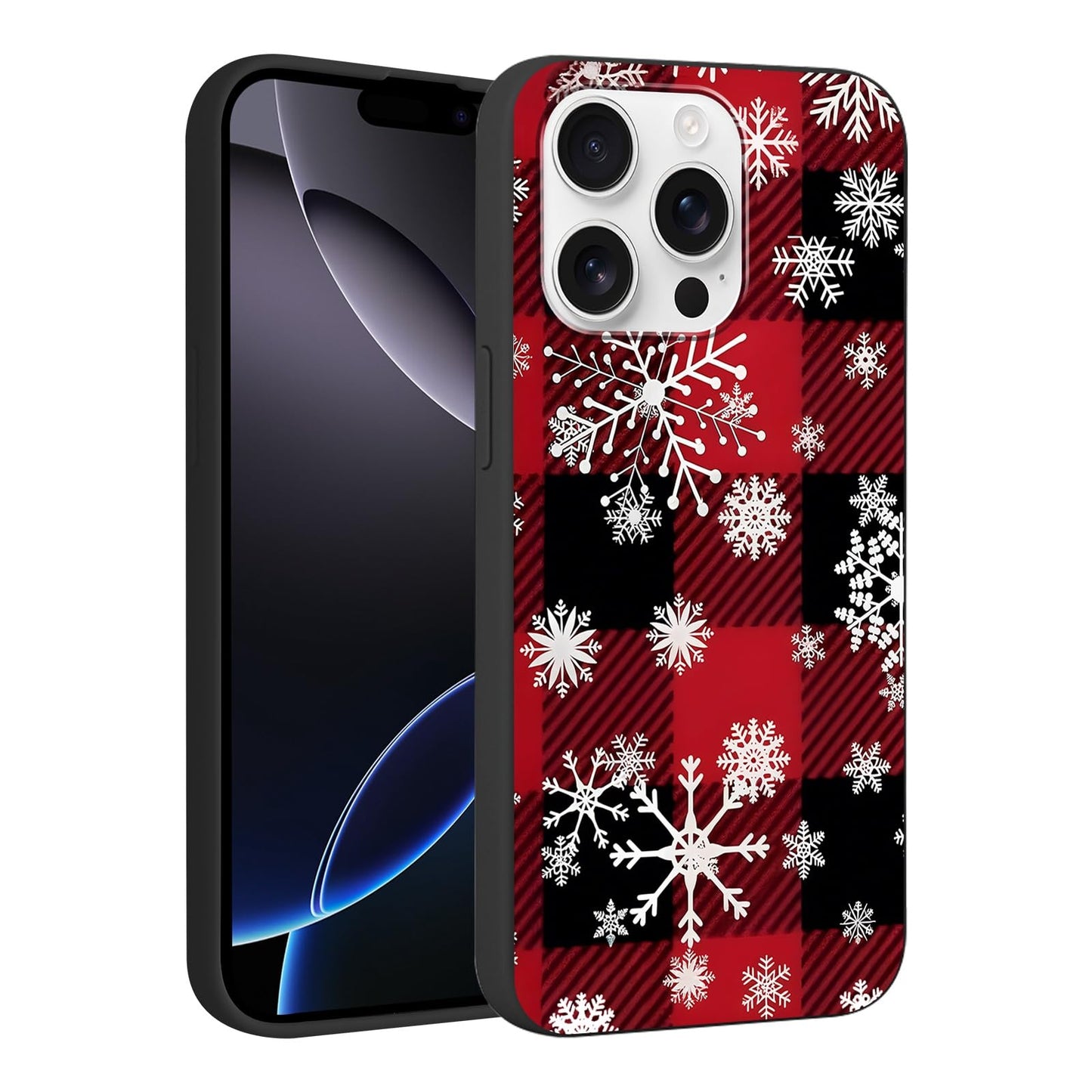 Merry Christmas Plaid Checkered Phone Case for iPhone 11 6.1", Cute Xmas Case Red Grey Scottish Tartan Grid Stripe Pattern Design Cover Shockproof Soft Silicone Protective Funda for Girl Women