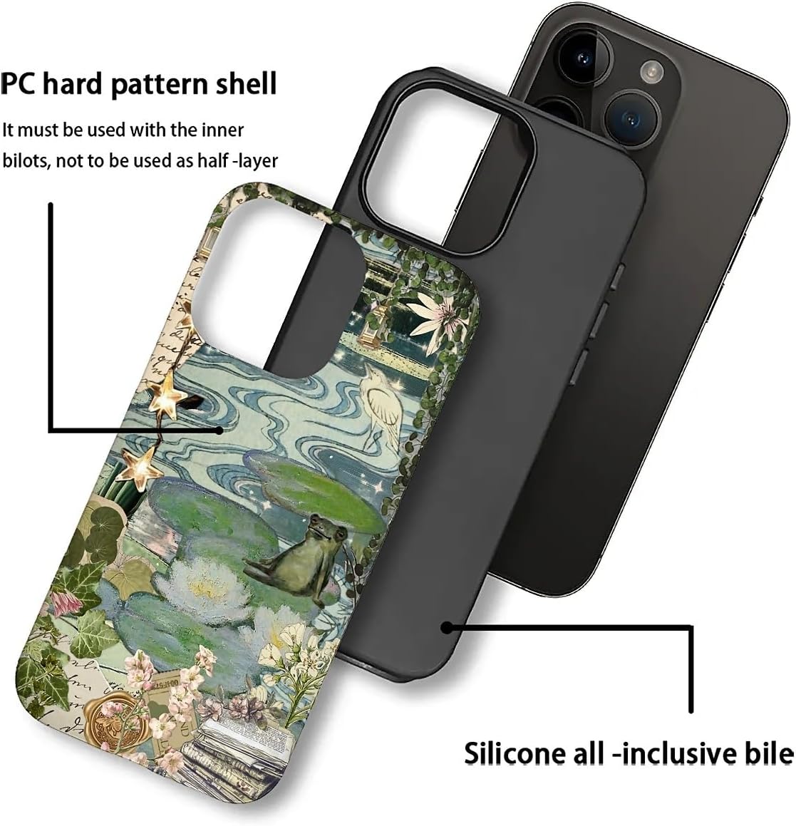 Case for iPhone 16 Pro Max,Aesthetic Frog Pond Splice Exquisitely Pattern Double Protective Phone Cover Cases Soft Silicone for iPhone 16 Pro Max