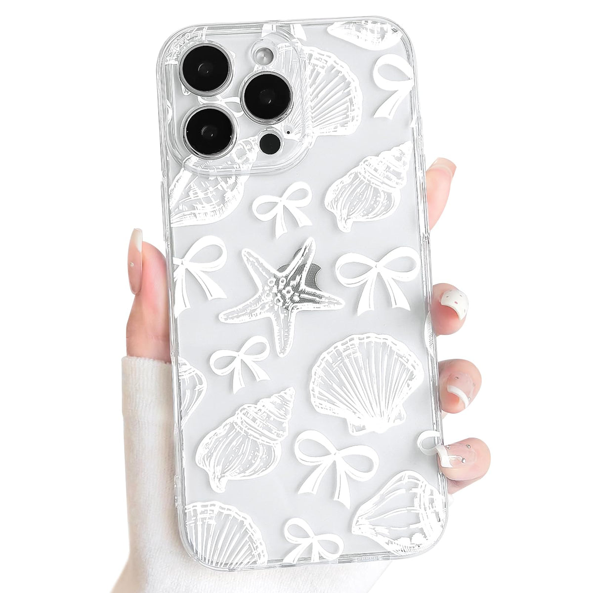 NITITOP Compatible with iPhone 16 Case Clear Sea - White Fish | Cute, Shell whale ocean animal, For women men girls boys, Slim, Soft TPU, Shockproof