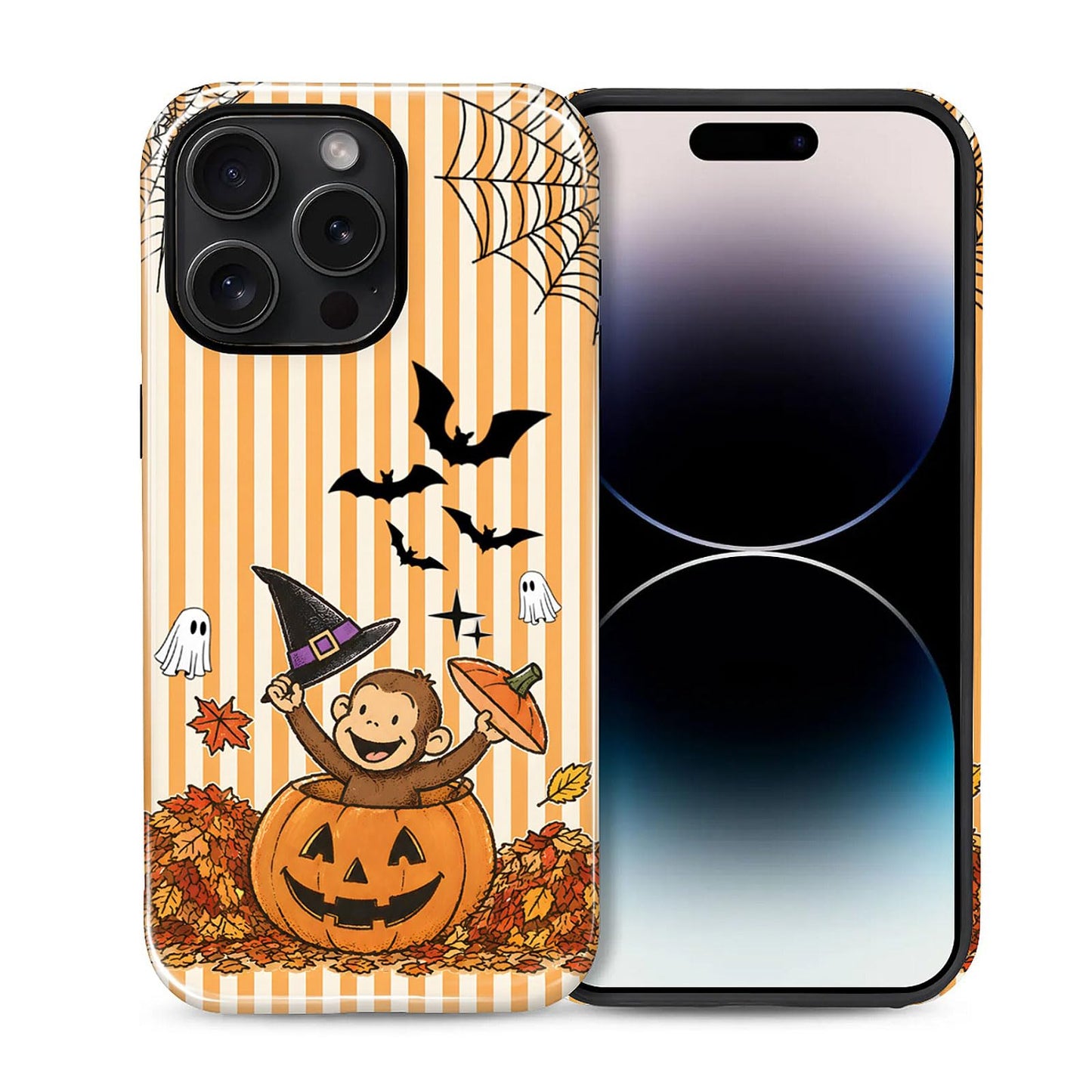 for iPhone 15 Pro Case,Hybrid 2-Layer Hard Shell + Silicone Protective Case -Resistant Shockproof- A Naughty Cat with Blue Stripes Eating Fish
