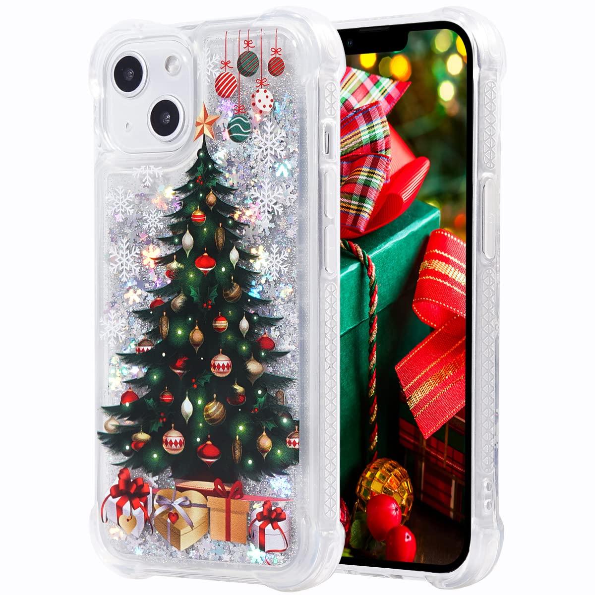 Glitter Christmas Case Compatible with iPhone 14 Glitter Case Christmas Tree Clear Soft TPU Rubber Bumper Girly Women Cute Liquid Holiday Case for iPhone 14 (Christmas Tree)