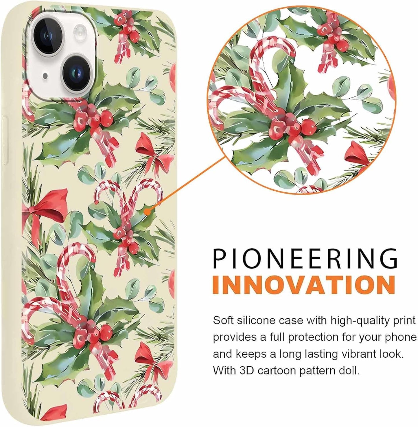 2 Pack Merry Christmas Phone Case for iPhone 13 / iPhone 14 6.1", "Cute Xmas Tree Pattern Case with Candy Design Christmas Decorations Gifts Shockproof Soft TPU Cover for Girl Women
