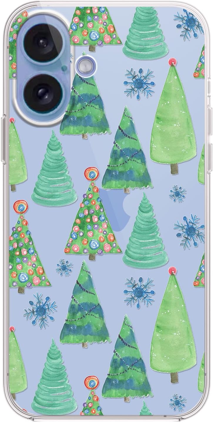 Blingy's for iPhone 17 Case, Christmas Tree Snowflake Winter Clear Case | Transparent, Winter Holiday Design, Snowflake Pattern, Christmas Pattern, Merry Christmas, Soft TPU Protective Case 6.3 in