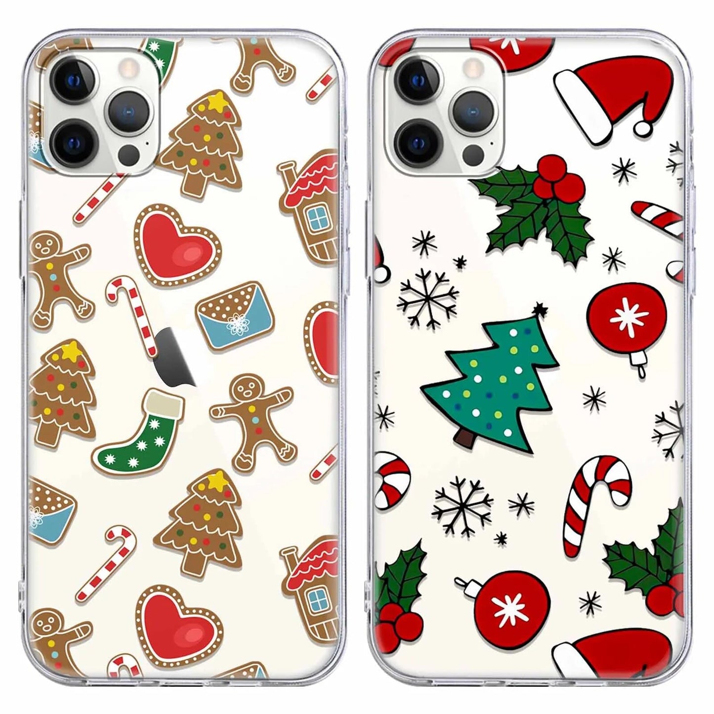 2 Pack Clear Christmas Phone Case for iPhone 13/14 6.1 inches, Cute Cookies Candy Canes Yellow-Resistant Protective Soft Slim Shockproof Xmas TPU Bumper Cover for Girls Woman Men