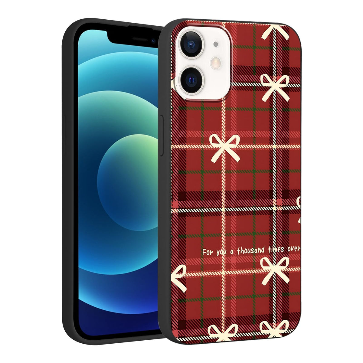 Merry Christmas Plaid Checkered Phone Case for iPhone 11 6.1", Cute Xmas Case Red Grey Scottish Tartan Grid Stripe Pattern Design Cover Shockproof Soft Silicone Protective Funda for Girl Women