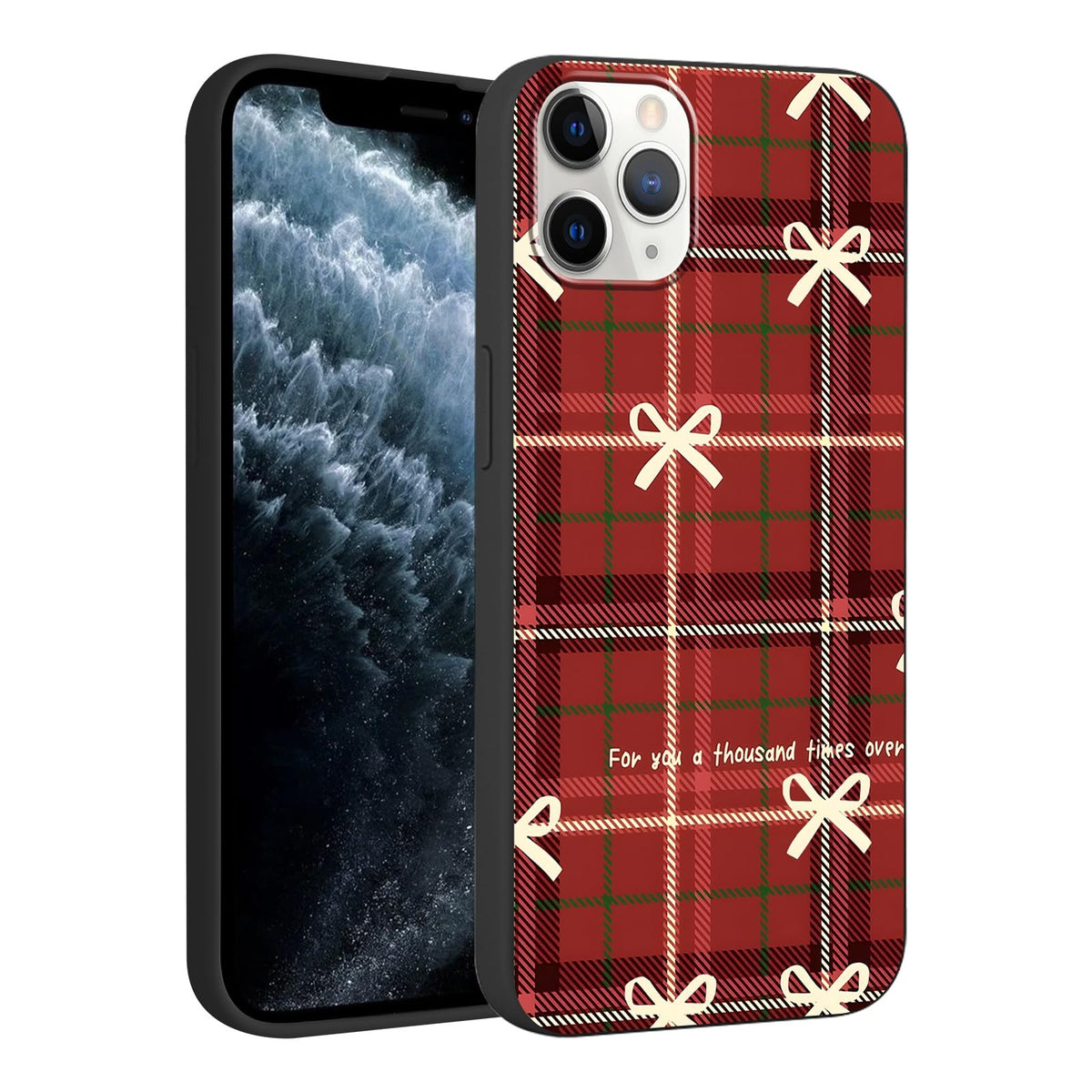 Merry Christmas Plaid Checkered Phone Case for iPhone 11 6.1", Cute Xmas Case Red Grey Scottish Tartan Grid Stripe Pattern Design Cover Shockproof Soft Silicone Protective Funda for Girl Women